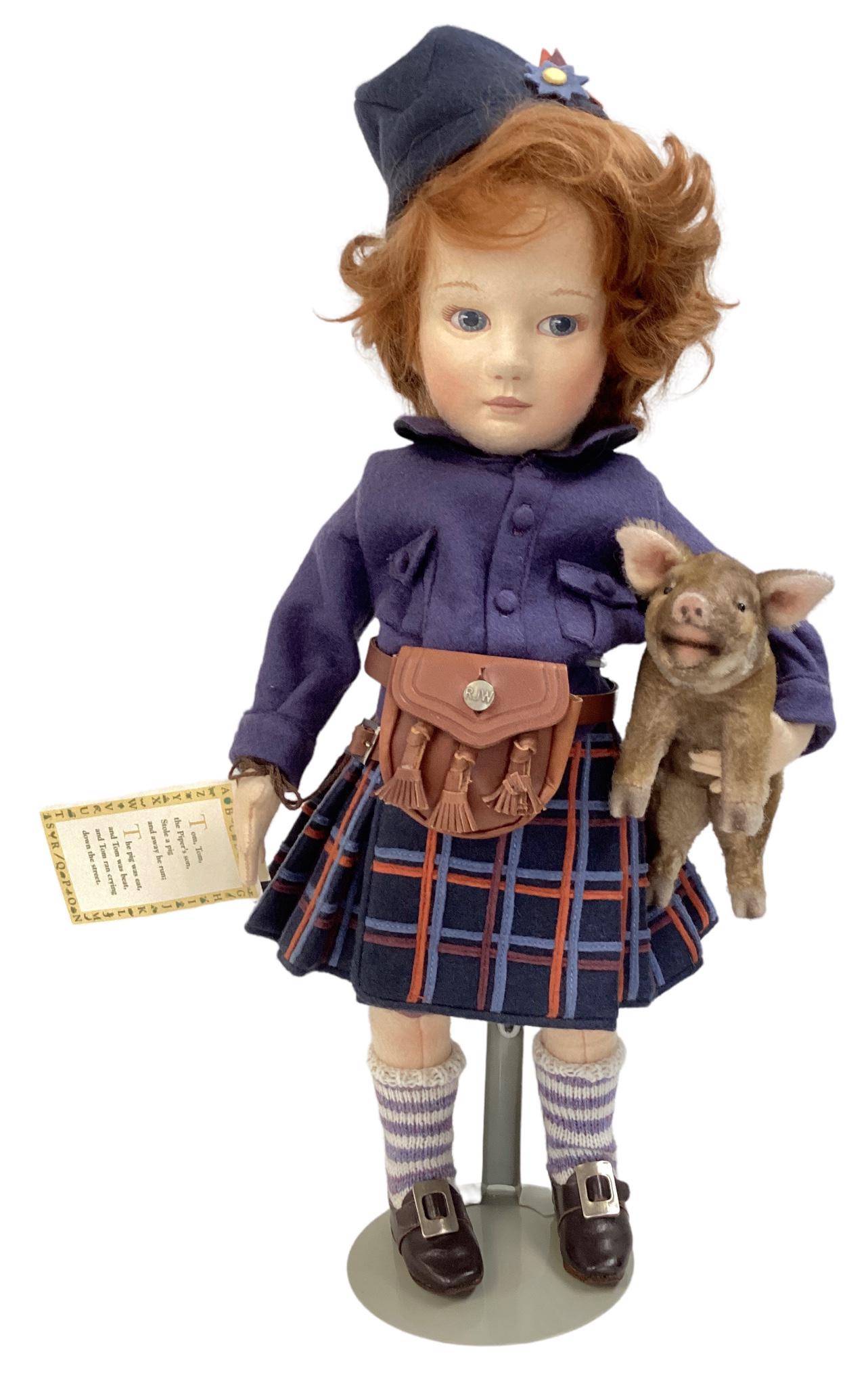 R.John Wright Character Doll "Tom Tom the Piper's Son, 17" molded felt, fully jointed, mohair (1 of 3)