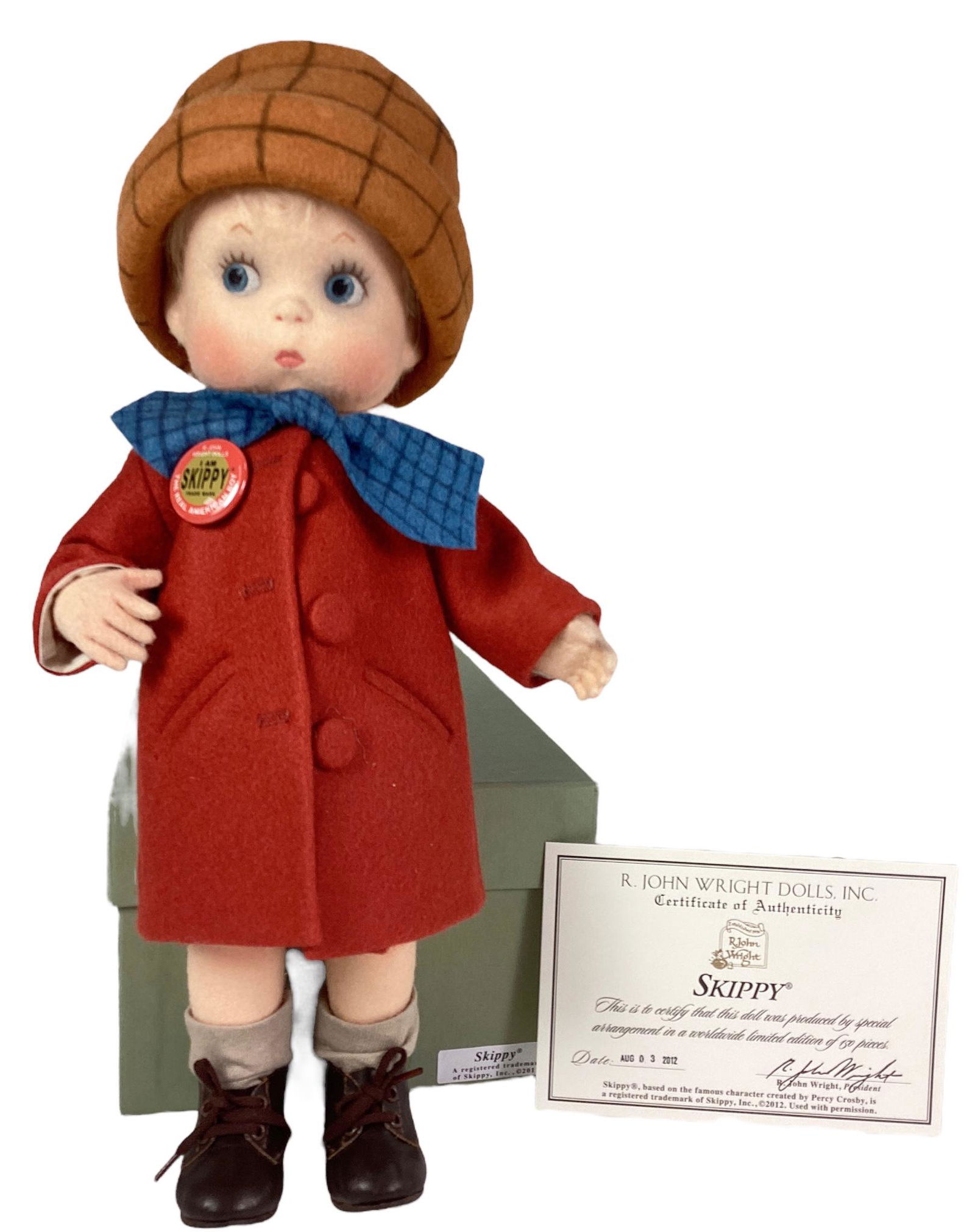 R. John Wright Dolls, "Skippy" limited edition of 150 pieces. With COA and original box.: R. John Wright Dolls, "Skippy" limited edition of 150 pieces. With COA and original box.