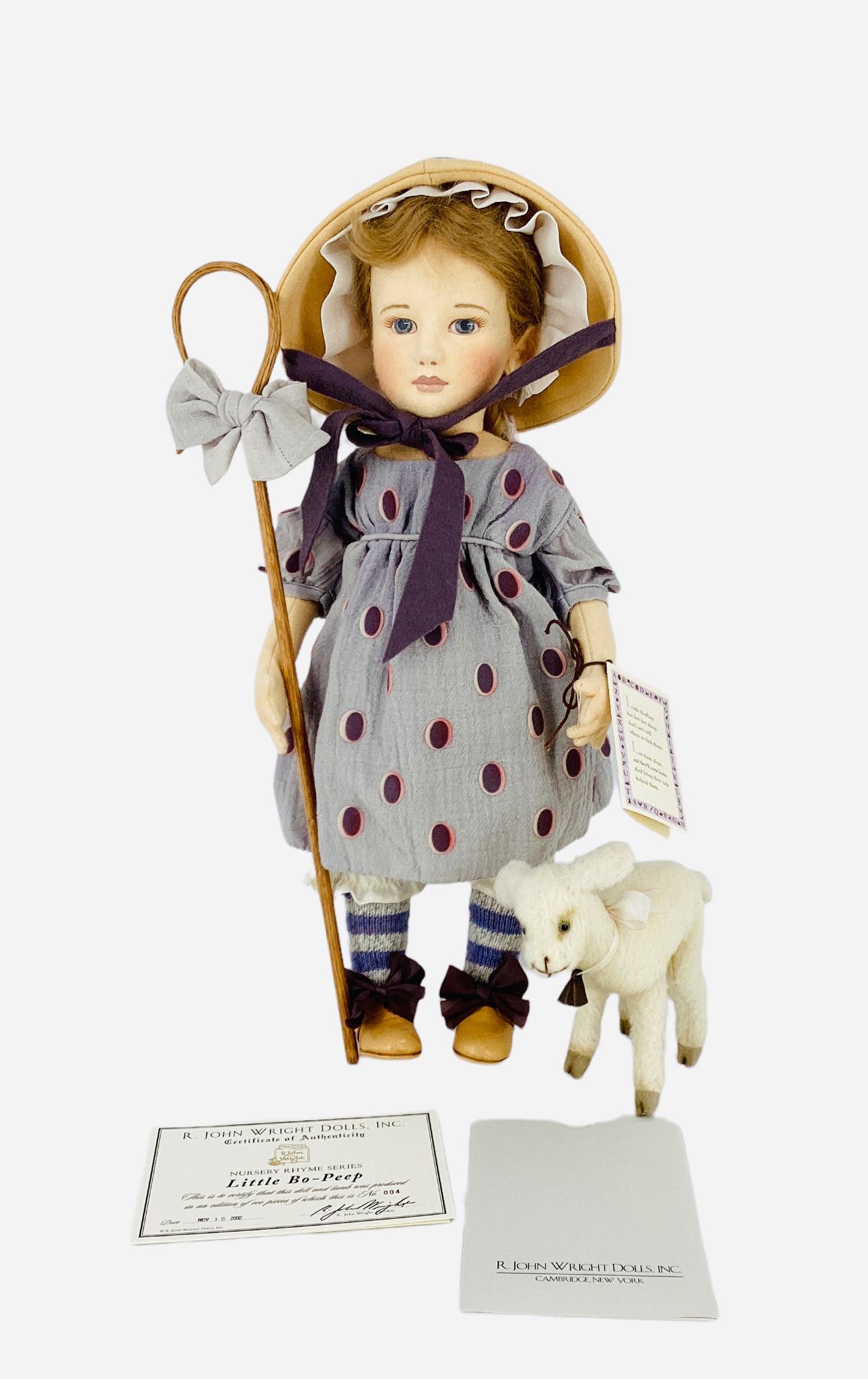 R.John Wright Dolls, Nursery Rhyme Series "Little Bo-Peep" with shepherds hook and lamb, #004/100, (1 of 2)