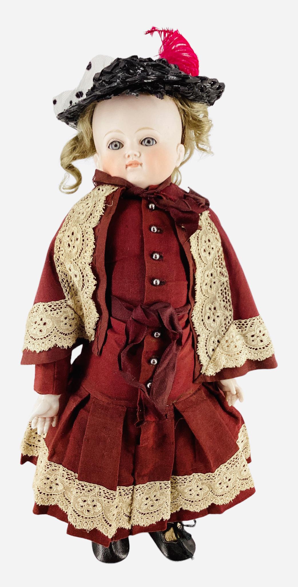 Early Kestner bisque turned shoulder head girl. 16" doll with original mohair wig over detached (1 of 5)