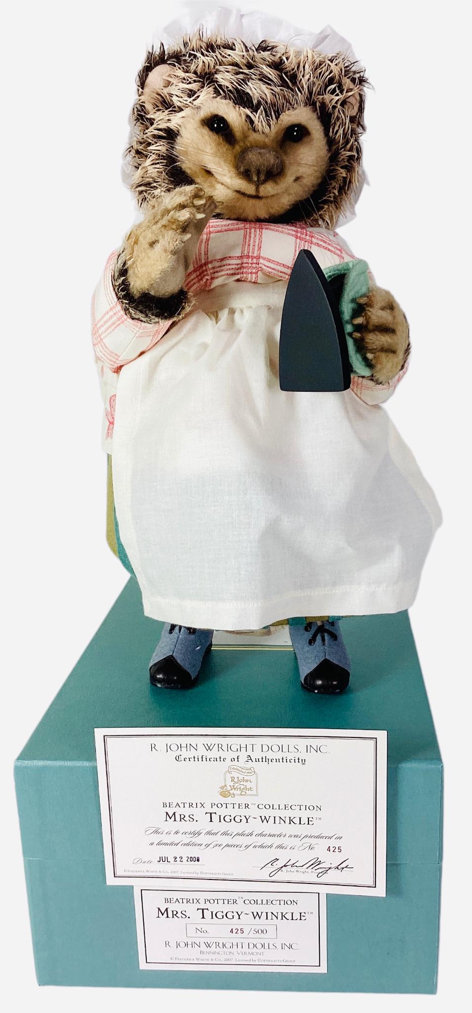 R. John Wright Dolls, Beatrix Potter Collection "Mrs. Tiggy-Winkle" No.425/500. With COA and (1 of 3)