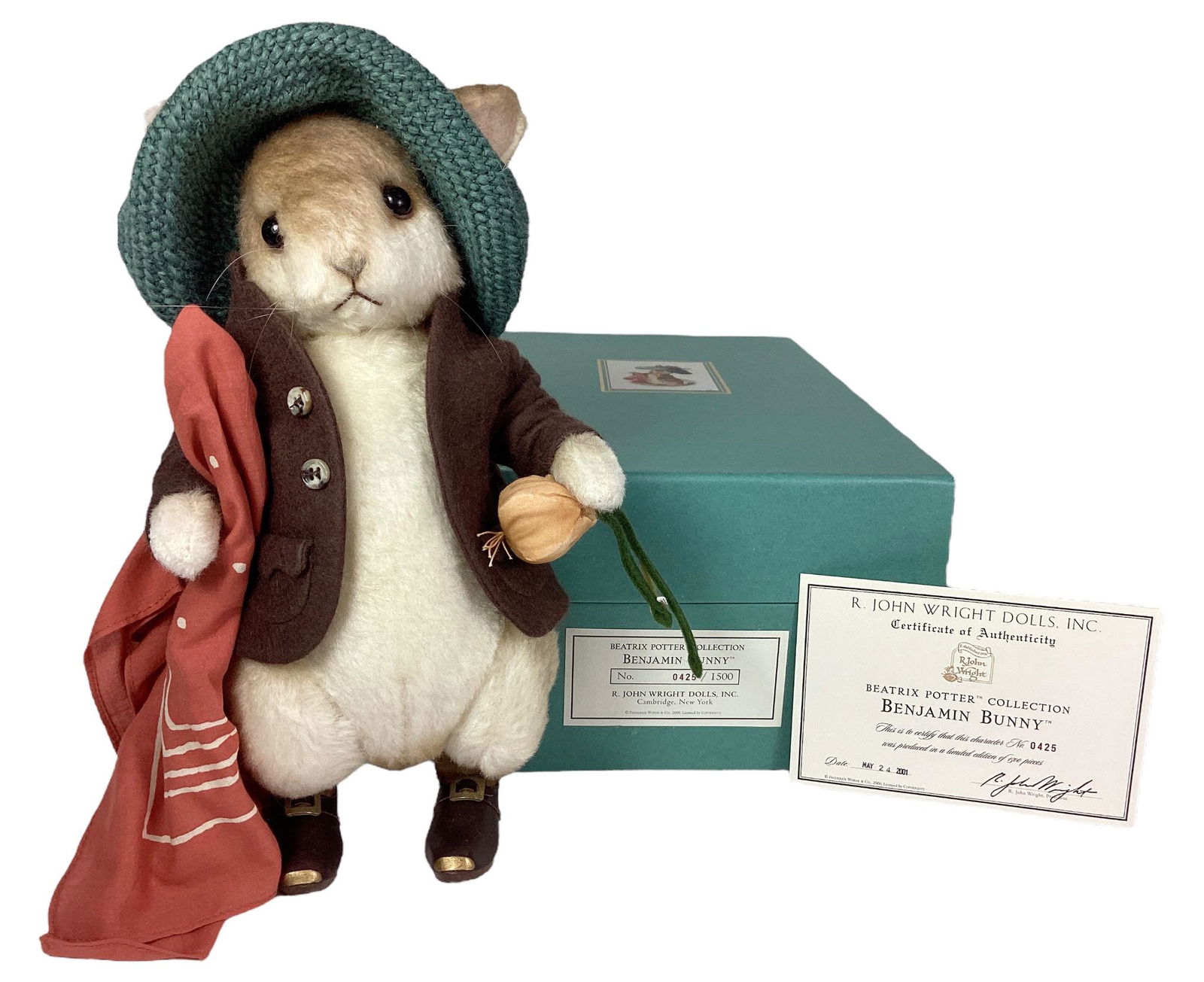 R. John Wright Dolls, Beatrix Potter Collection "Benjamin Bunny" No.0425/1500. With COA and original (1 of 3)