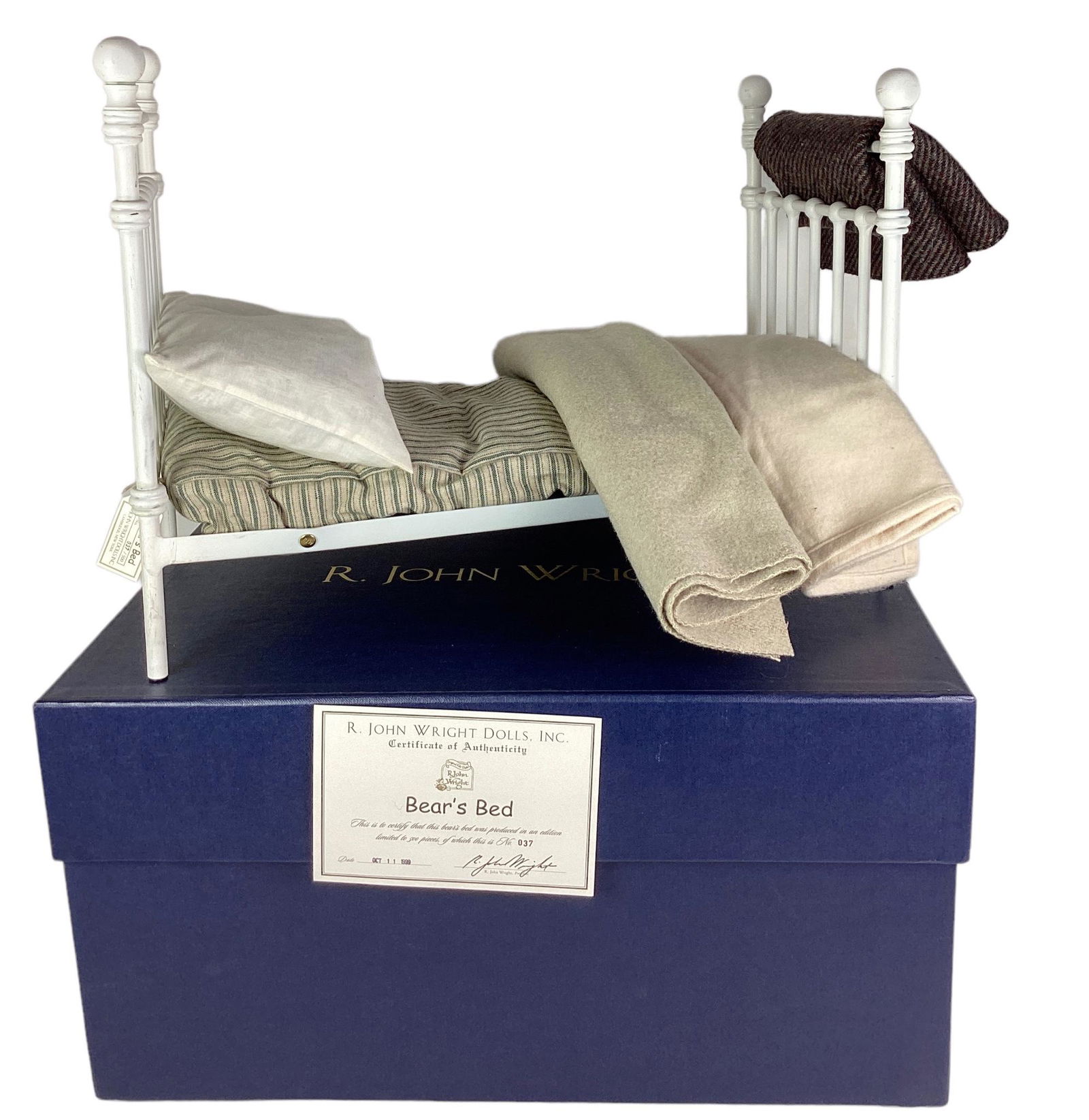 R. John Wright Dolls, "Bear's Bed" No.037/500. With COA and original box.: R. John Wright Dolls, "Bear's Bed" No.037/500. With COA and original box.