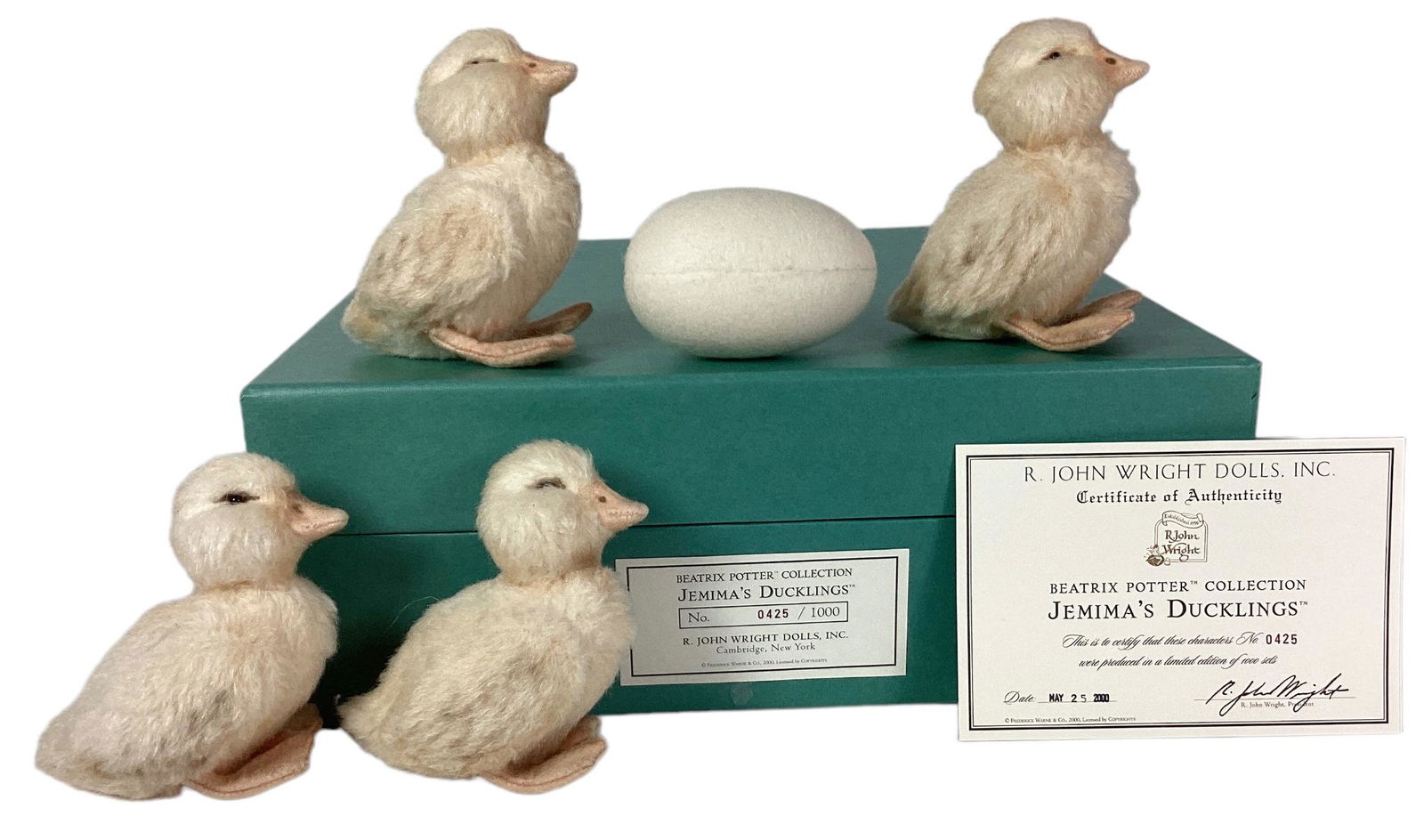 R. John Wright Dolls, Beatrix Potter Collection "Jemima's Ducklings" No.0425/1000. With COA and: R. John Wright Dolls, Beatrix Potter Collection "Jemima's Ducklings" No.0425/1000. With COA and original box.