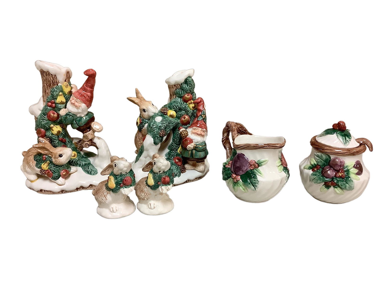 Lot of six pieces of Fitz & Floyd pieces with Christmas motif including a pair of candlestick (1 of 1)