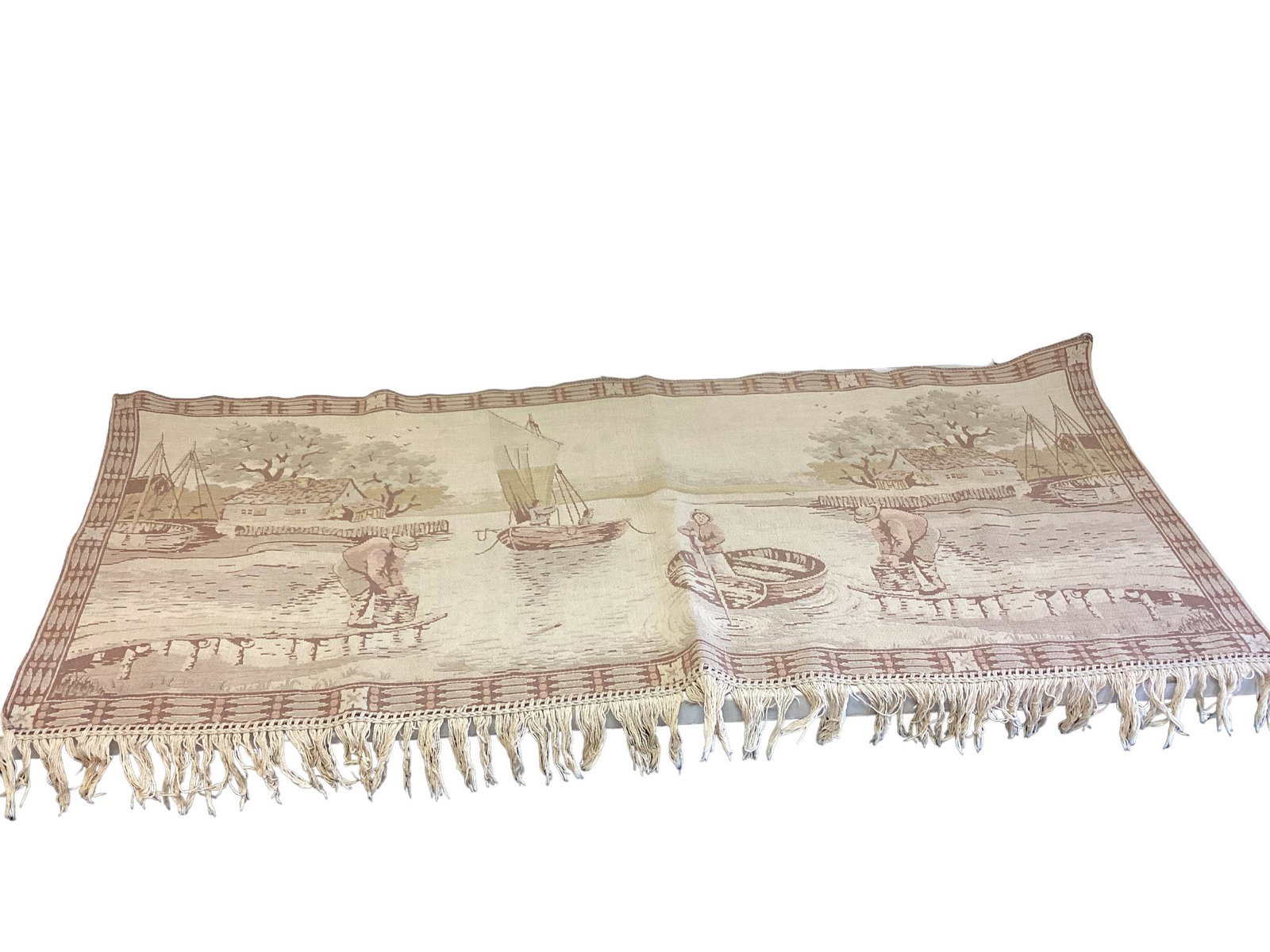Tapestry/ wall hanging in beige, light pink, green & brown hues. Measures 26" long x 56-1/2 wide. (1 of 1)
