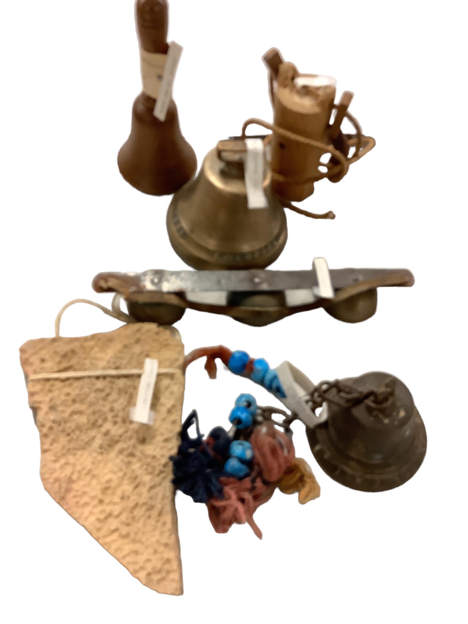 Lot of 5 items. Limestone Singing Rock - California- key of E. Walnut wooden hand bell. Indonesian (1 of 1)