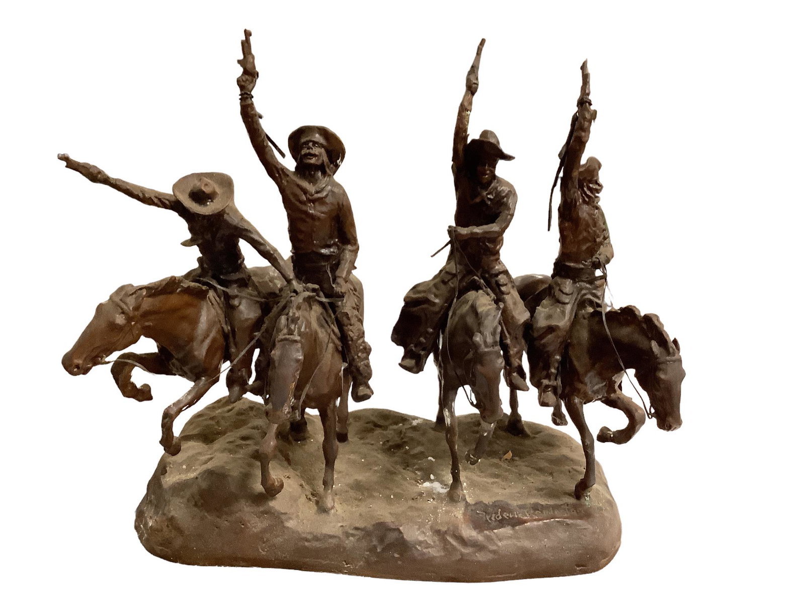 Western sculpture "Coming thru the Rye". Frederic Remington. 15" x18": Western sculpture "Coming thru the Rye". Frederic Remington. 15" x18"