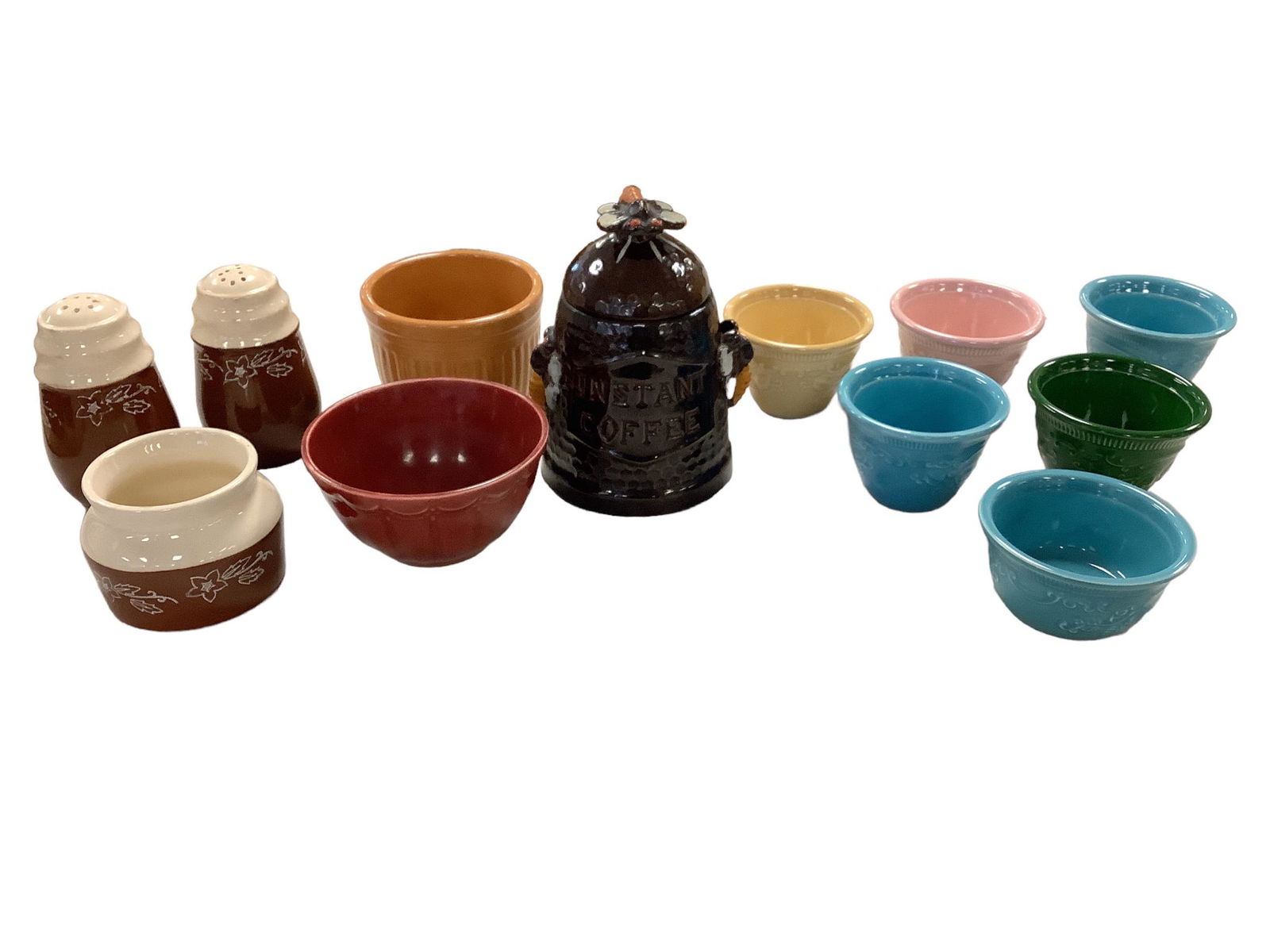 Lot of vintage stoneware including six Oven Serve Ware custard cups, an "Instant Coffee" crock with (1 of 1)