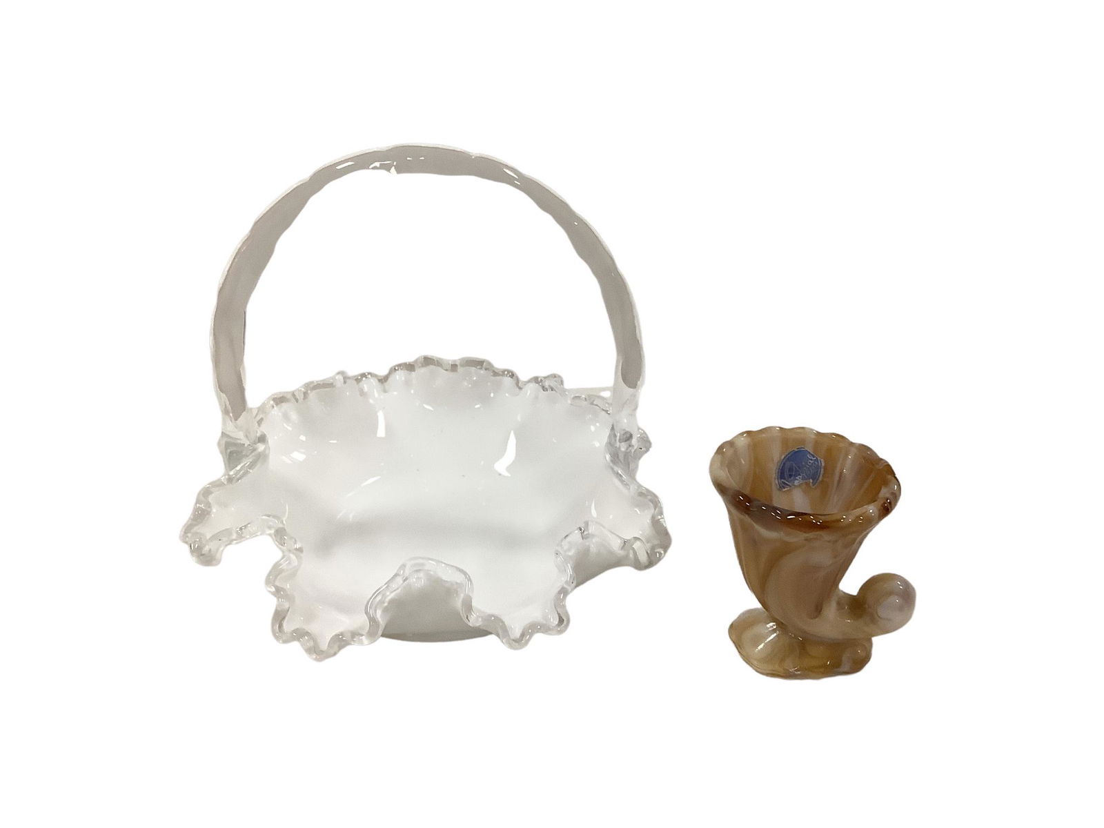 Silvercrest handled basket and small Imperial slag glass toothpick holder.: Silvercrest handled basket and small Imperial slag glass toothpick holder.