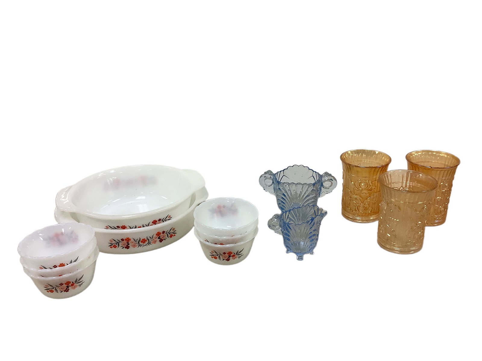 Vintage lot of 8 pieces of Fire King Primrose including a 1 1/2 qt casserole, an 8" baking dish and (1 of 1)