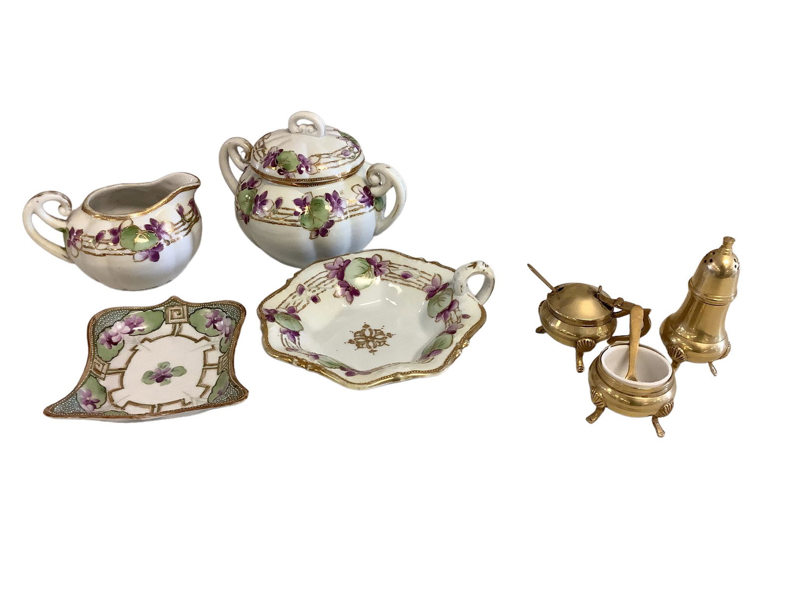 Lot of hand painted china, marked Nippon, including a creamer, sugar bowl, two side dishes and three (1 of 1)