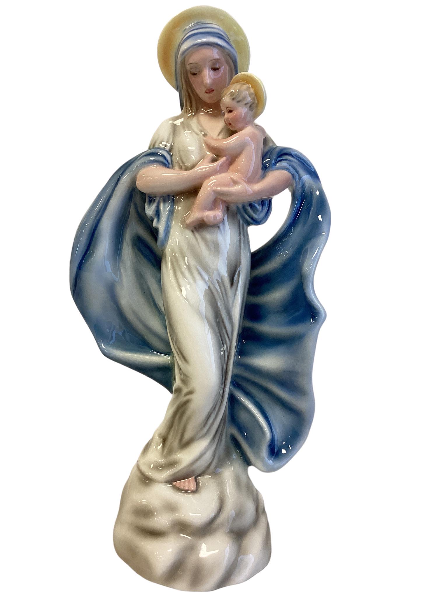 Goldscheider porcelain statue of Madonna & child, 15-3/4" tall. (1 of 2)