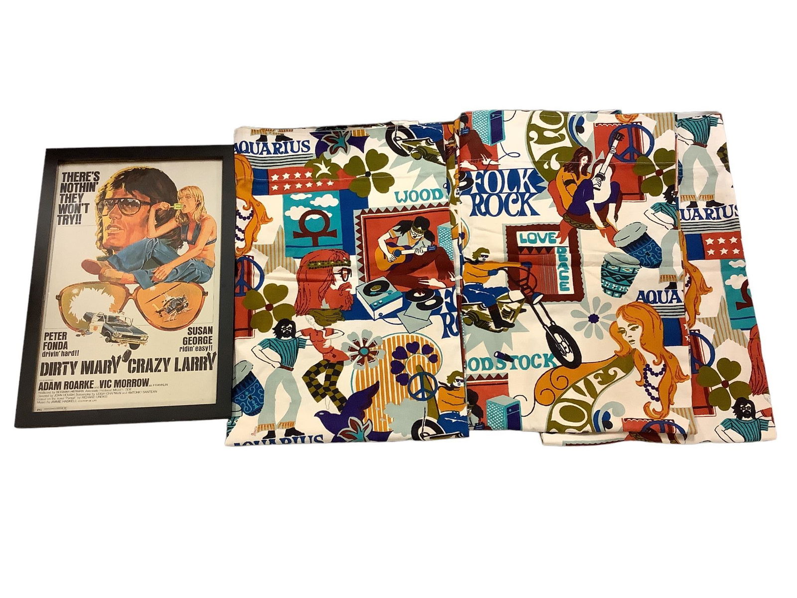 From out of the 70s 3 panels of rock n roll, love and peace and easy rider curtain panels measuring (1 of 1)