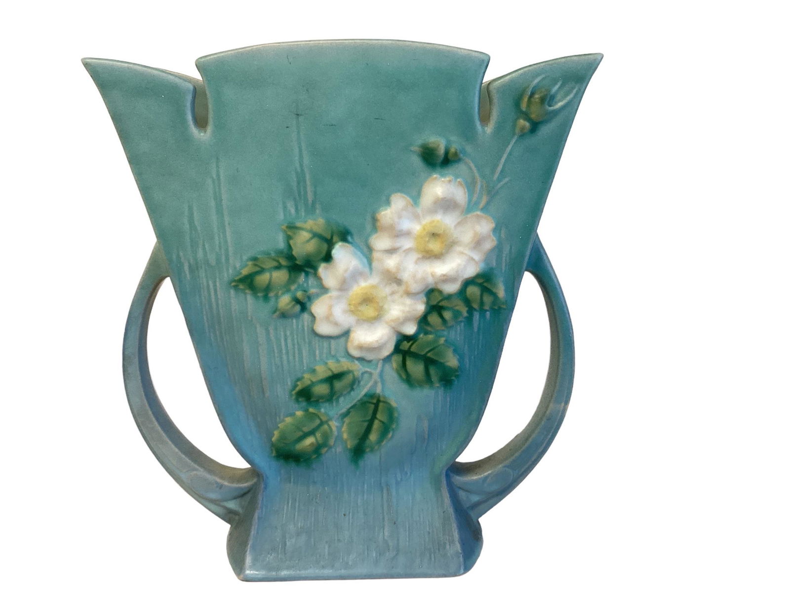 Roseville white rose pattern light blue vase. (1 of 3)