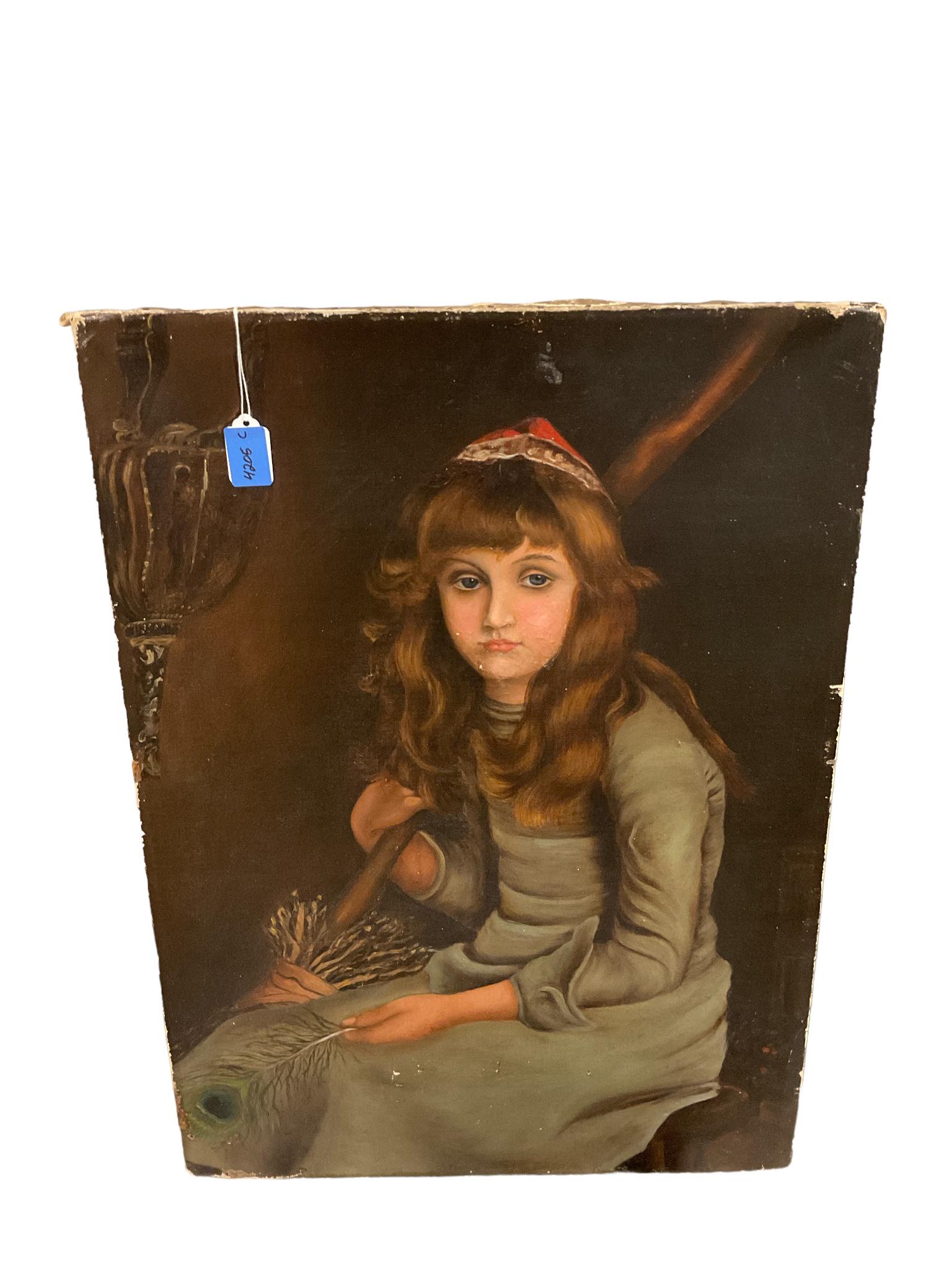 Unframed o/c young girl. Some paint loss: Unframed o/c young girl. Some paint loss