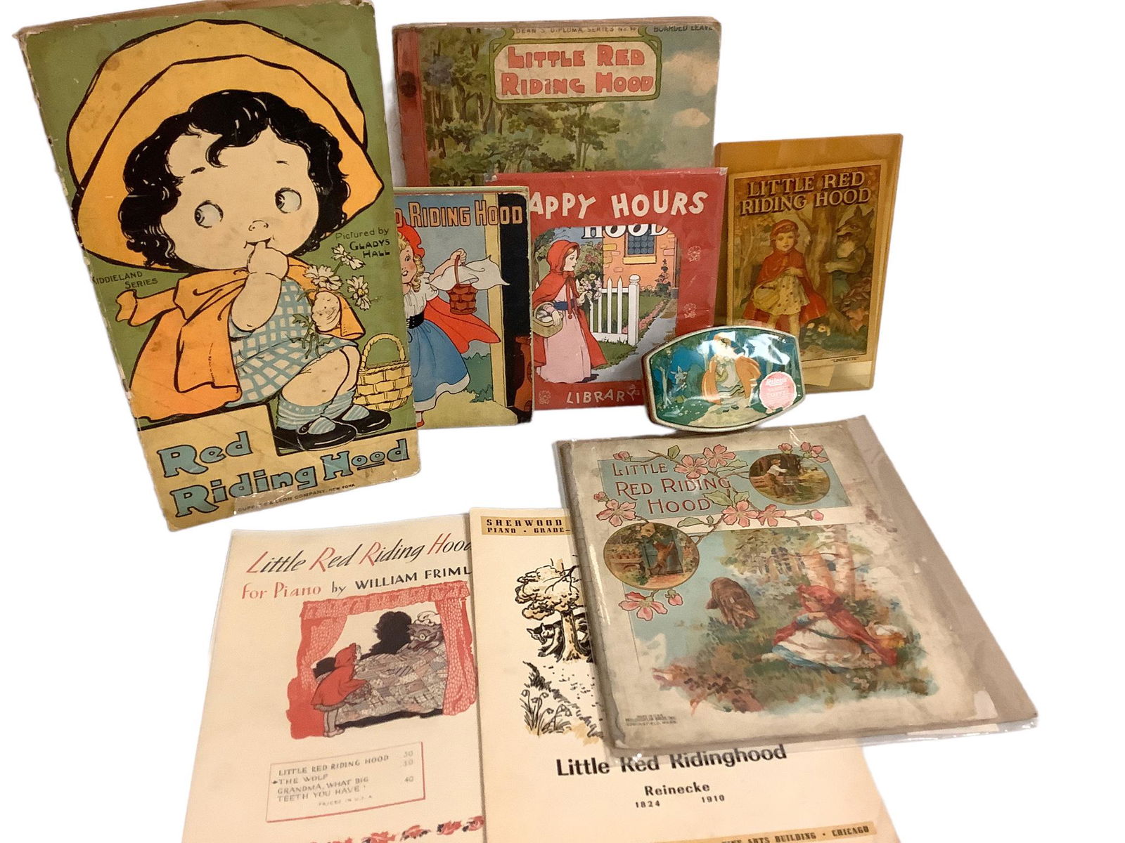 Vintage lot of "Little Red Riding Hood" themed books & such includes a hard-back book, piano music, (1 of 2)