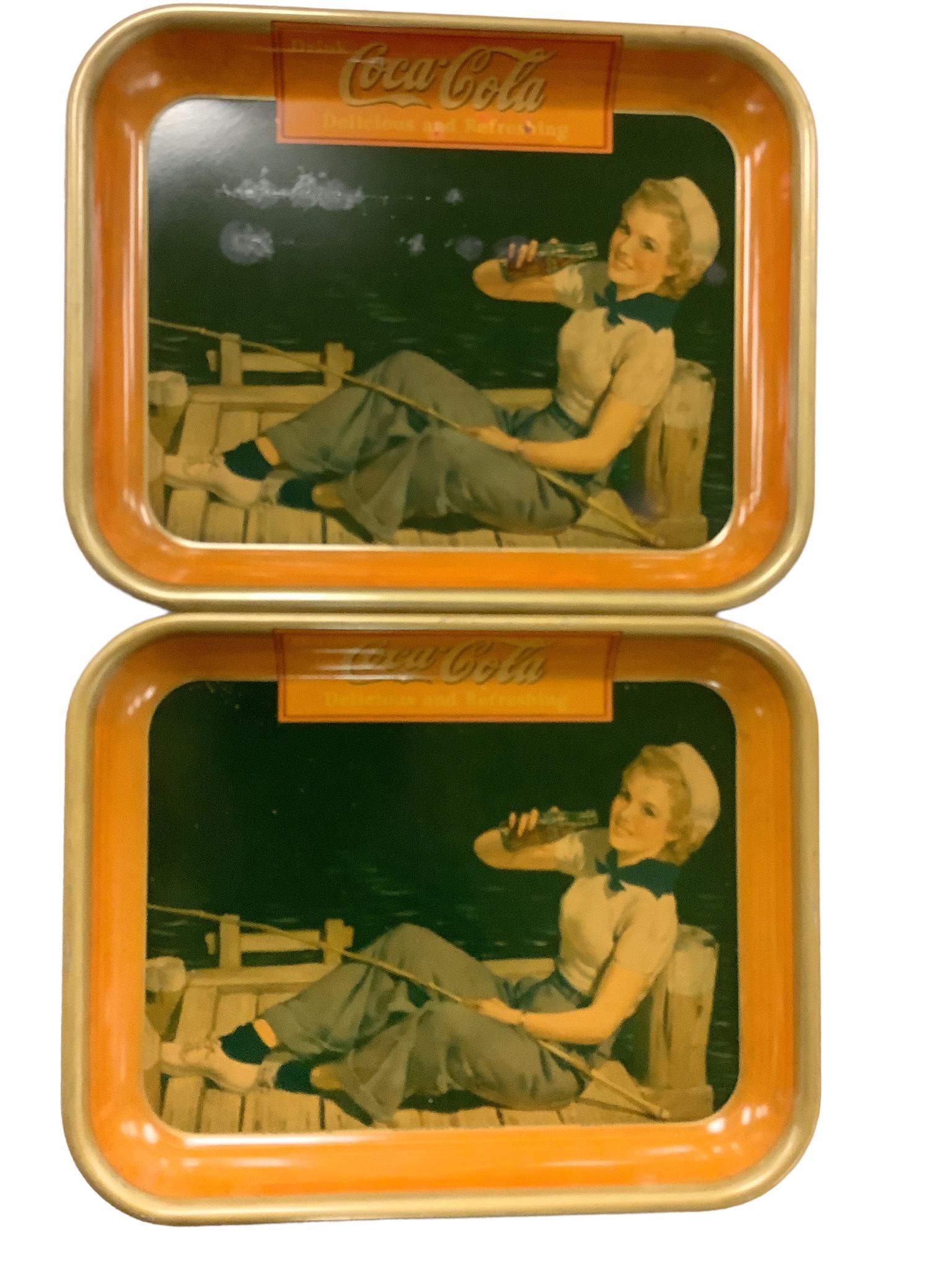 Lot of 2 Coca Cola serving trays circa 1940 by American Art Works Coshocton Ohio. They are 13 1/8" x (1 of 2)