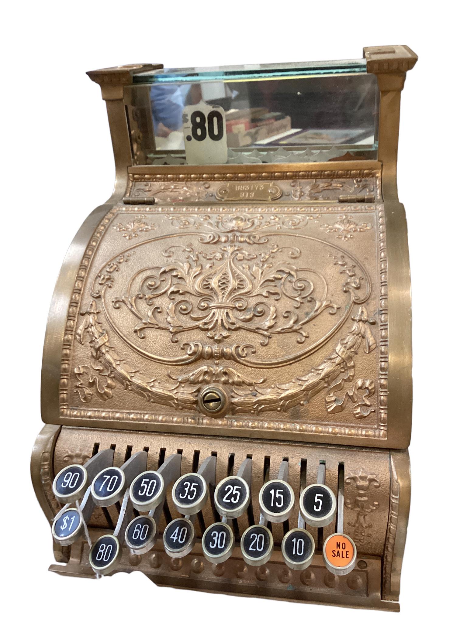 Brass National Cash Register candy store, drawer works at time of listing, key included, 17" tall. (1 of 2)