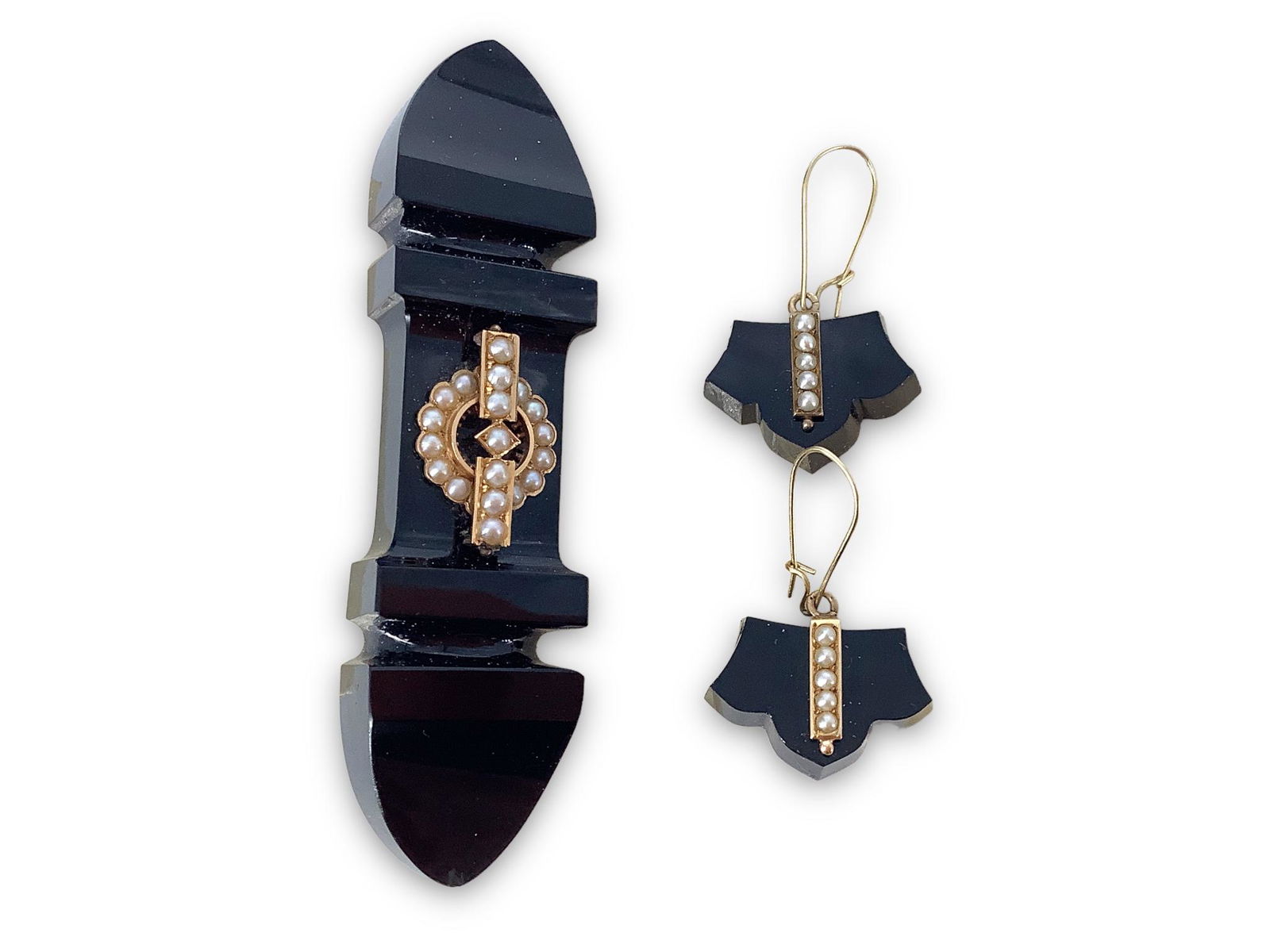 Victorian Onyx and Seed Pearl Demi-Parure (1 of 5)