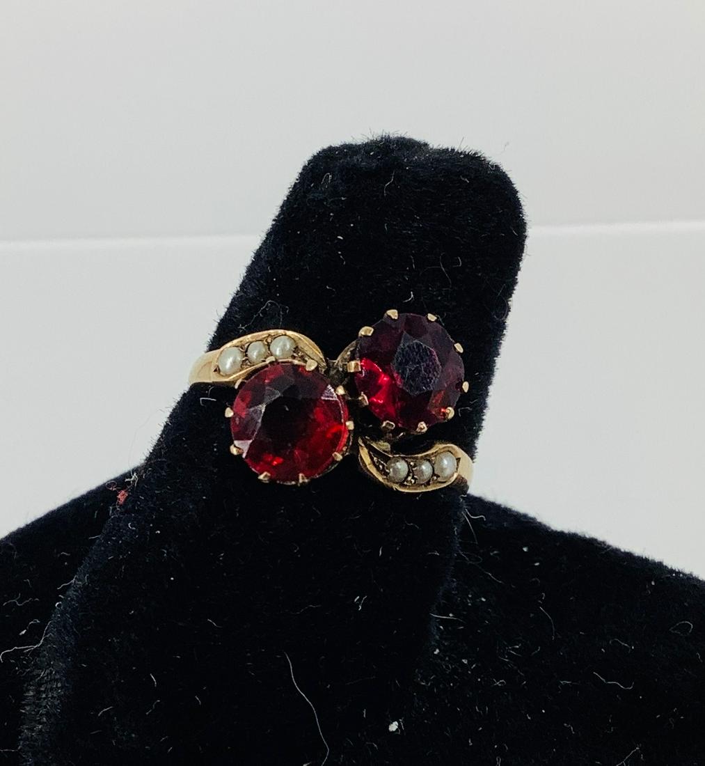 Antique Gold, Synthetic Ruby, and Seed Pearl Ring (1 of 4)