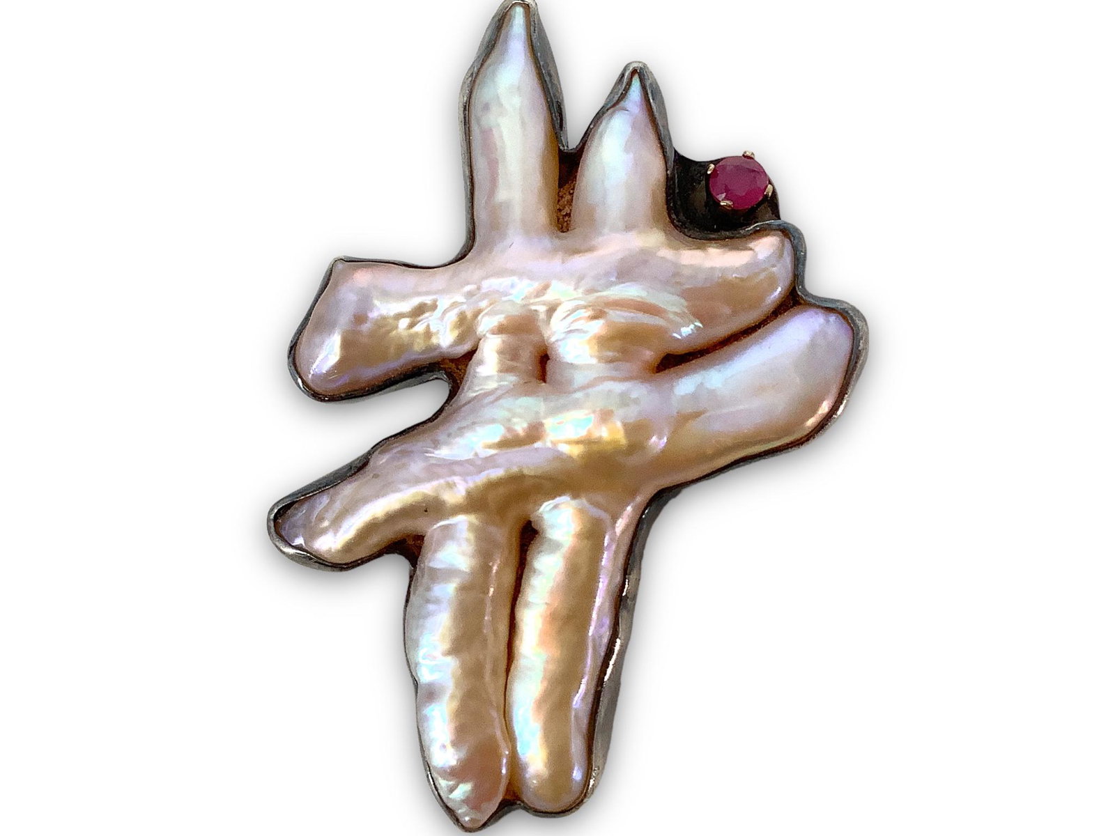 Silver Pin With a Unique Pearl & Ruby Accent (1 of 3)