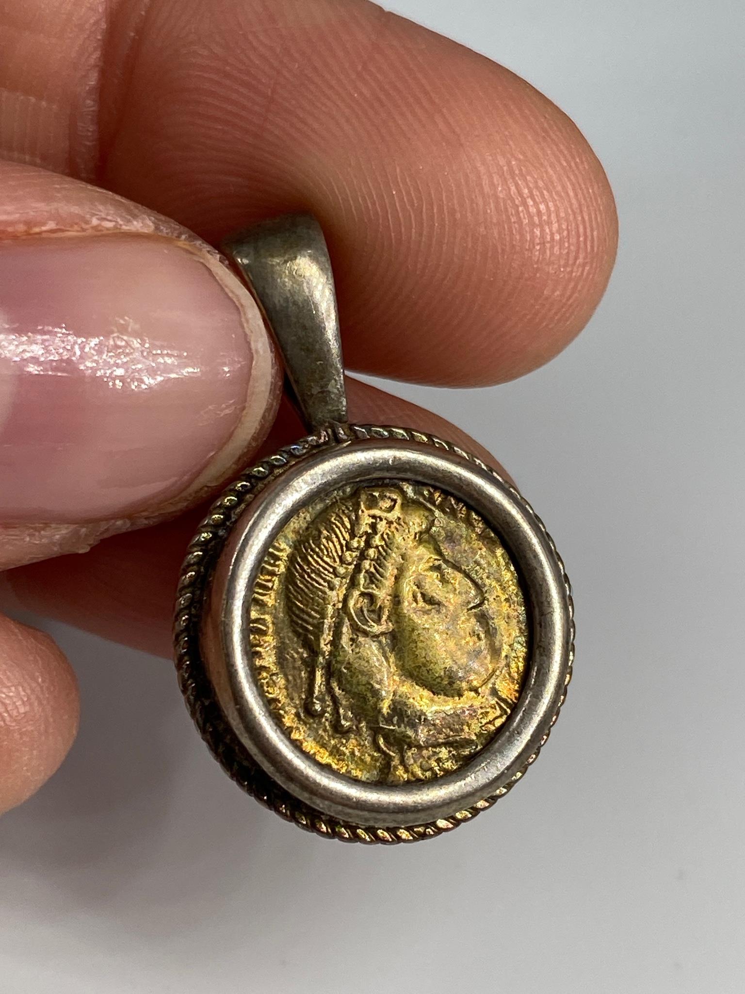 Ancient Roman Coin Pendant in Sterling Silver Bezel (1 of 3)