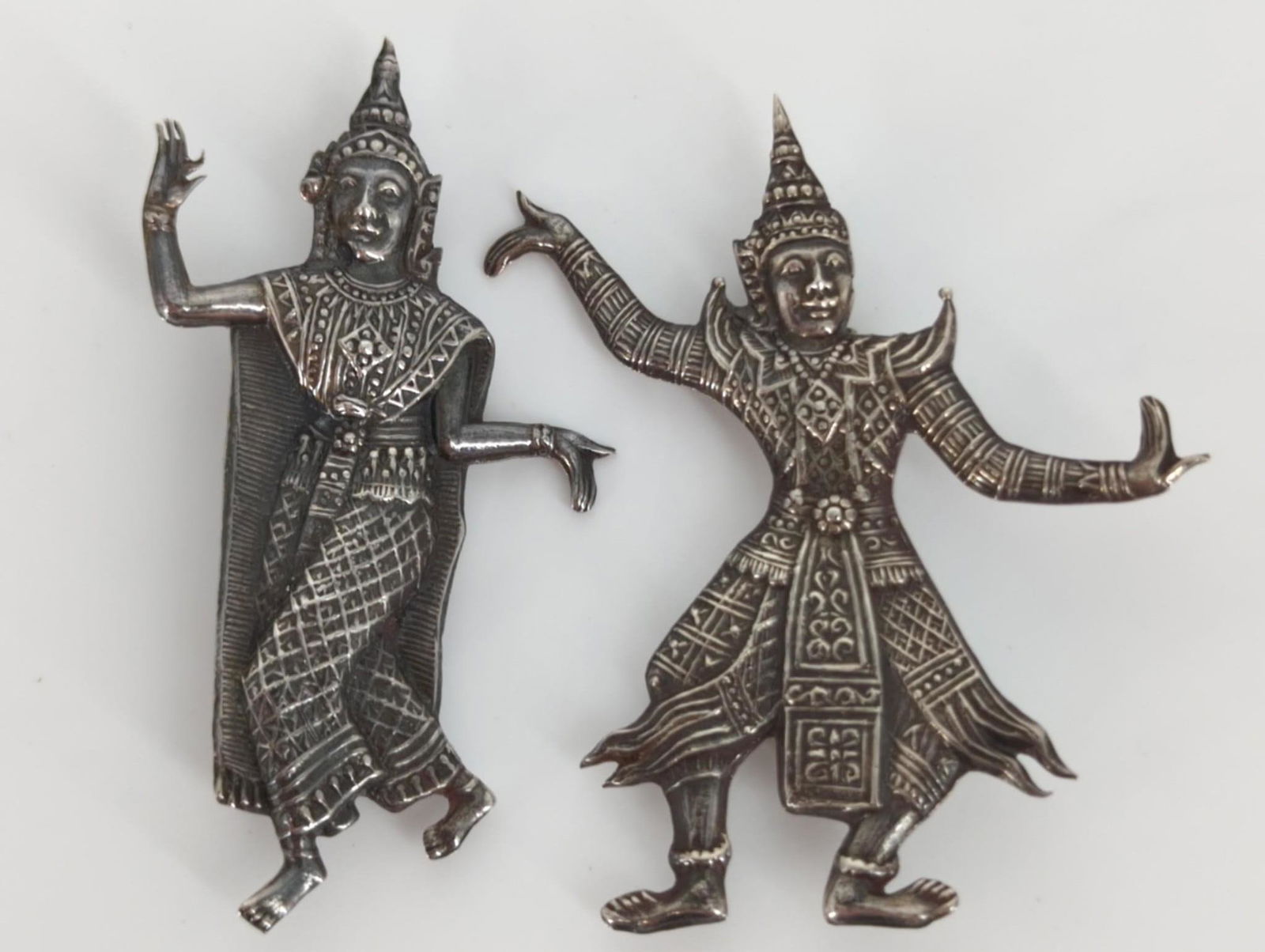 Unique Siam Sterling Pins: Unique Siam Sterling Pins Measuring (2.37â€™ & 2.58”) in length featuring a high relief figural design (0.47 troy oz tw).