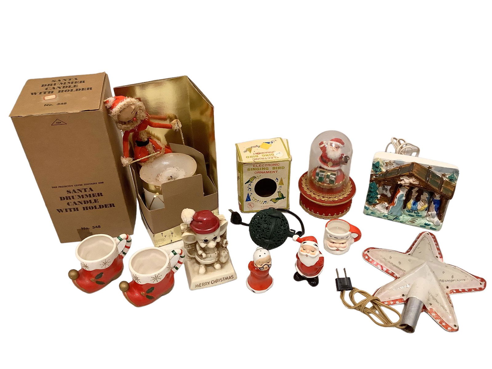 Vintage Christmas box lot including: a santa drummer candle with holder by Victrylite Candle Co. The (1 of 1)
