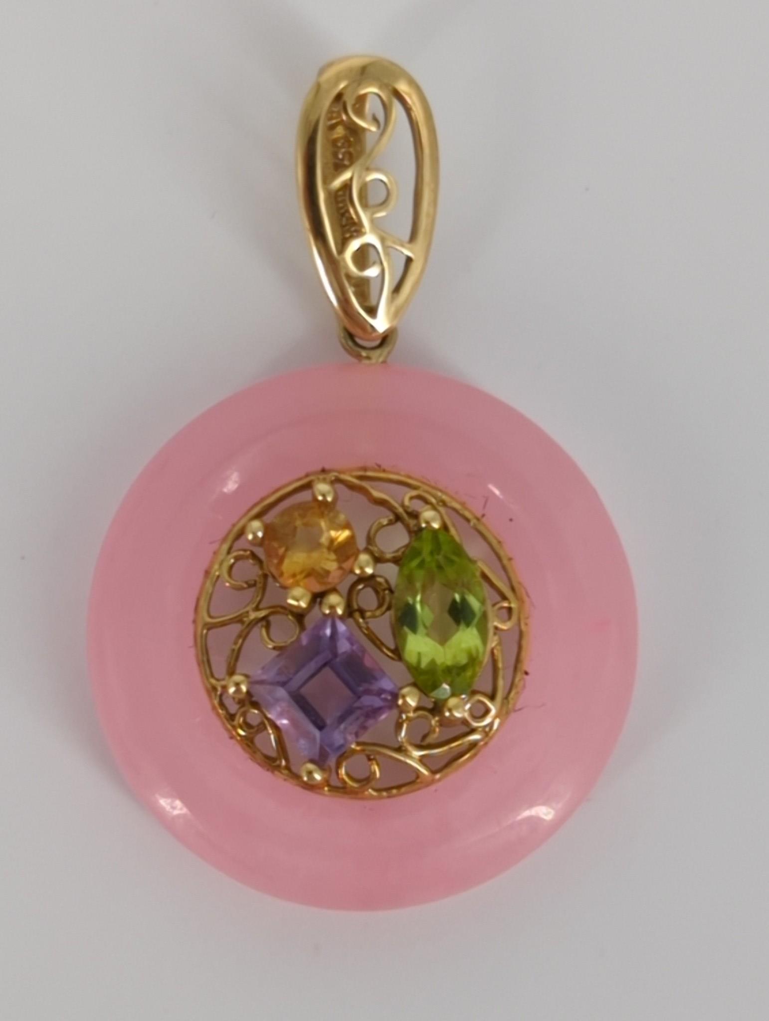 14kt Yellow Gold Jade & Gemstone Pendant (1 of 3)