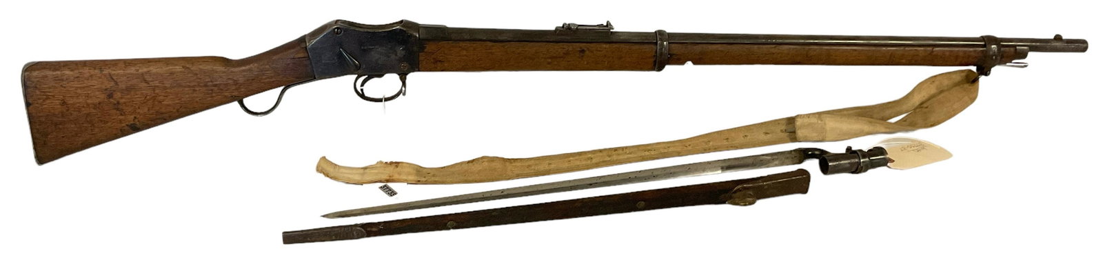 BSA Martini .47 (?) Caliber Rifle SN: None, including bayonet *******Background check is not: BSA Martini .47 (?) Caliber Rifle SN: None, including bayonet *******Background check is not required******* By bidding on this lot buyer accepts responsibility of knowledge of State and Federal laws 