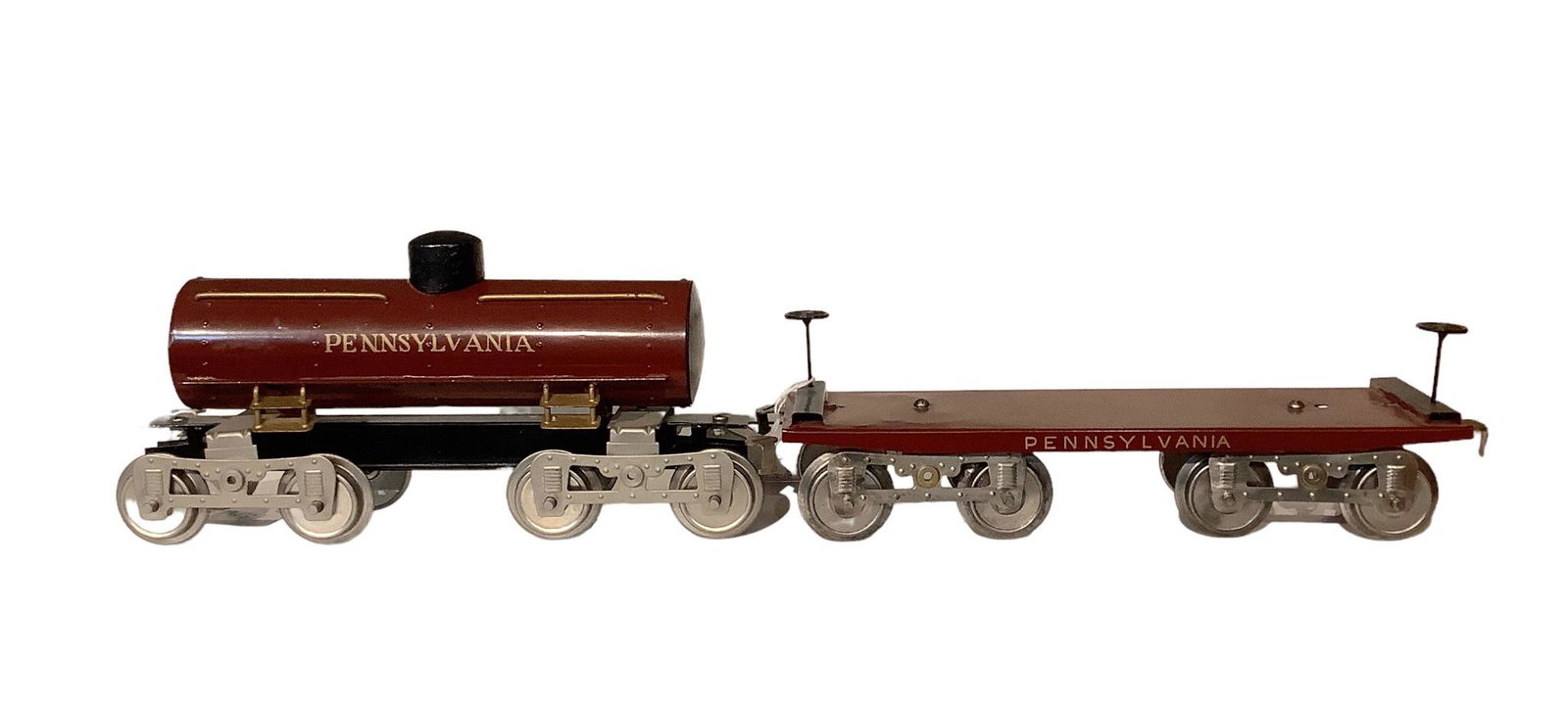 Std Ga 2 car lot McCoy?, 11 Flatcar no load, 15 tank car. McCoy or professionally repainted Lionel. (1 of 1)