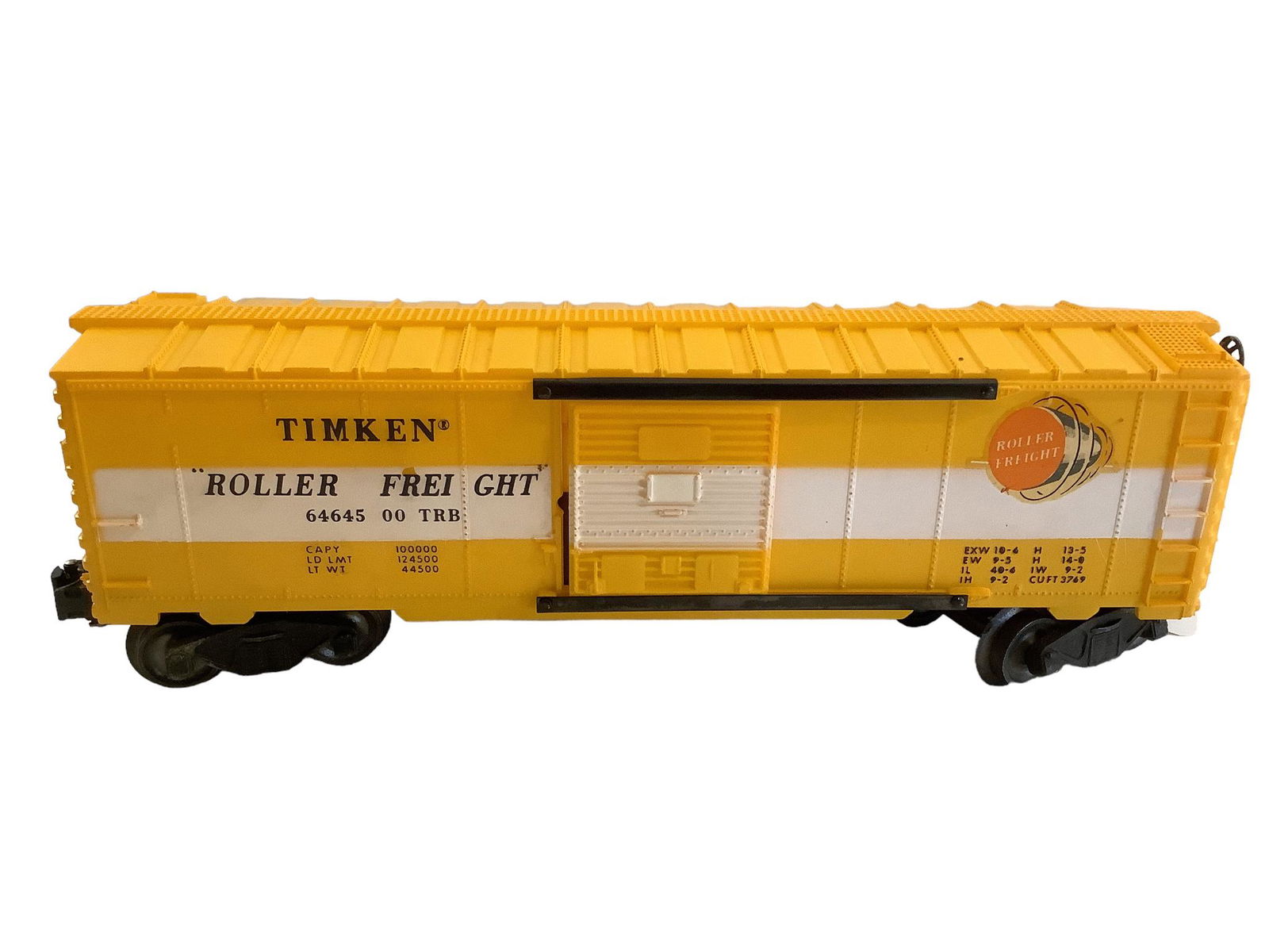 Lionel postwar 6464-500 Timken boxcar with unpainted yellow body (1 of 1)