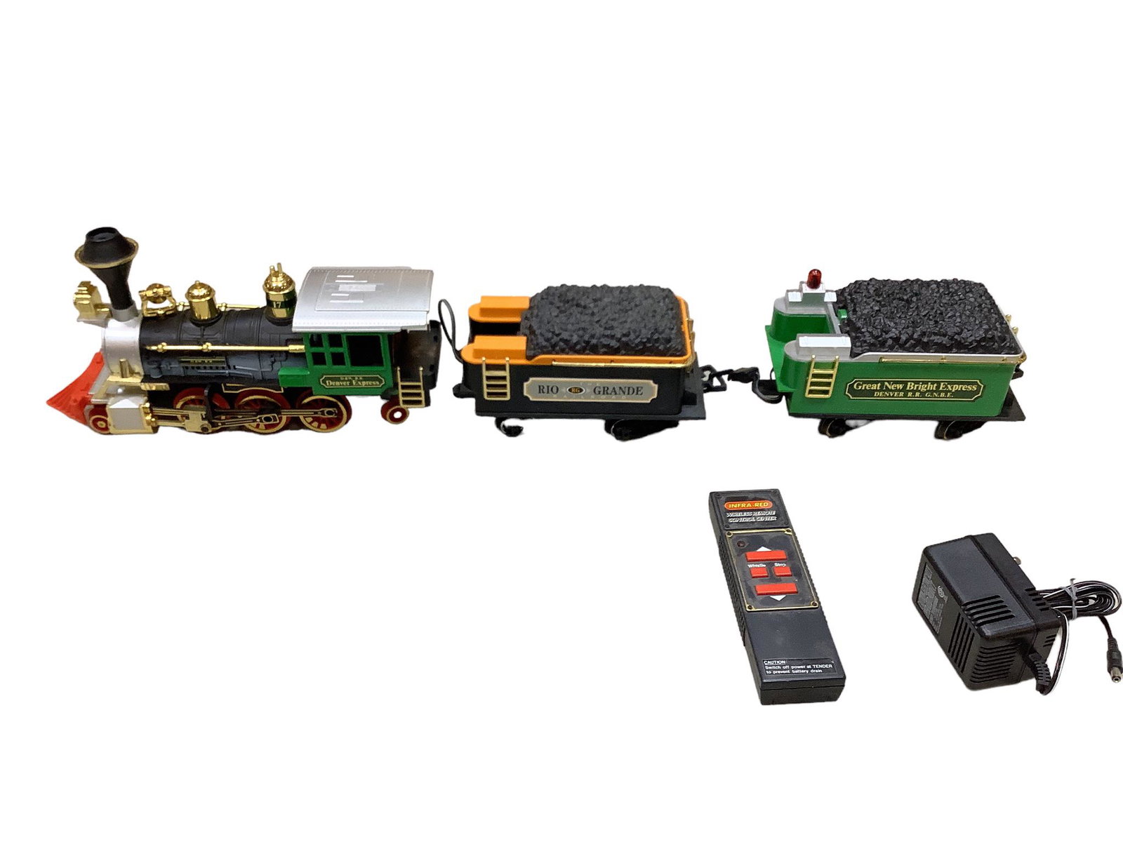Denver Express remote control G gauge engine with Great New Bright Express coal car, Rio Grande coal (1 of 1)