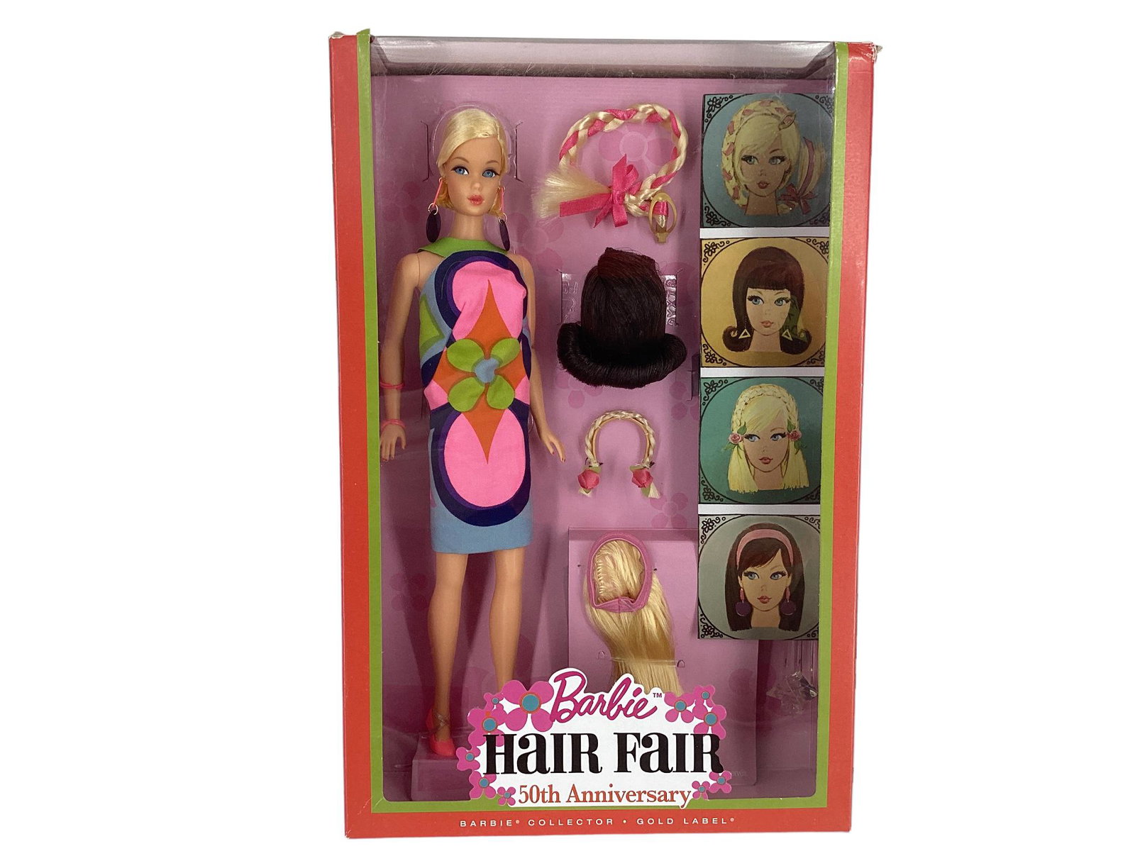 BARBIE HAIR FAIR 50TH ANNIVERSARY. Gorgeous blond Barbie wearing a FLOWER POWER DRESS & HAS 4 HAIR (1 of 2)