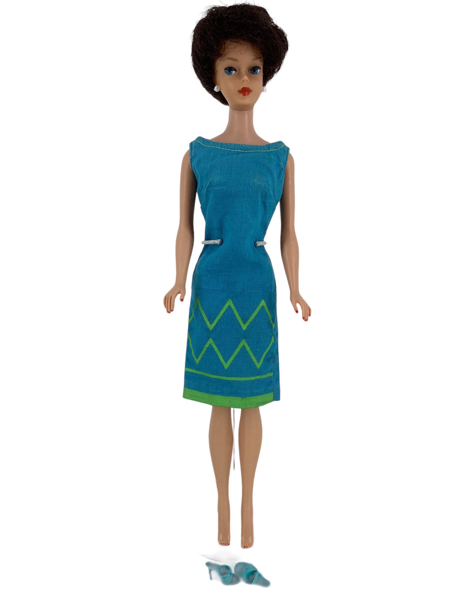 1962 Brunette Bubblecut Barbie. Dressed in #1620 Junior Designer dress and Mattel shoes. Nail and (1 of 3)