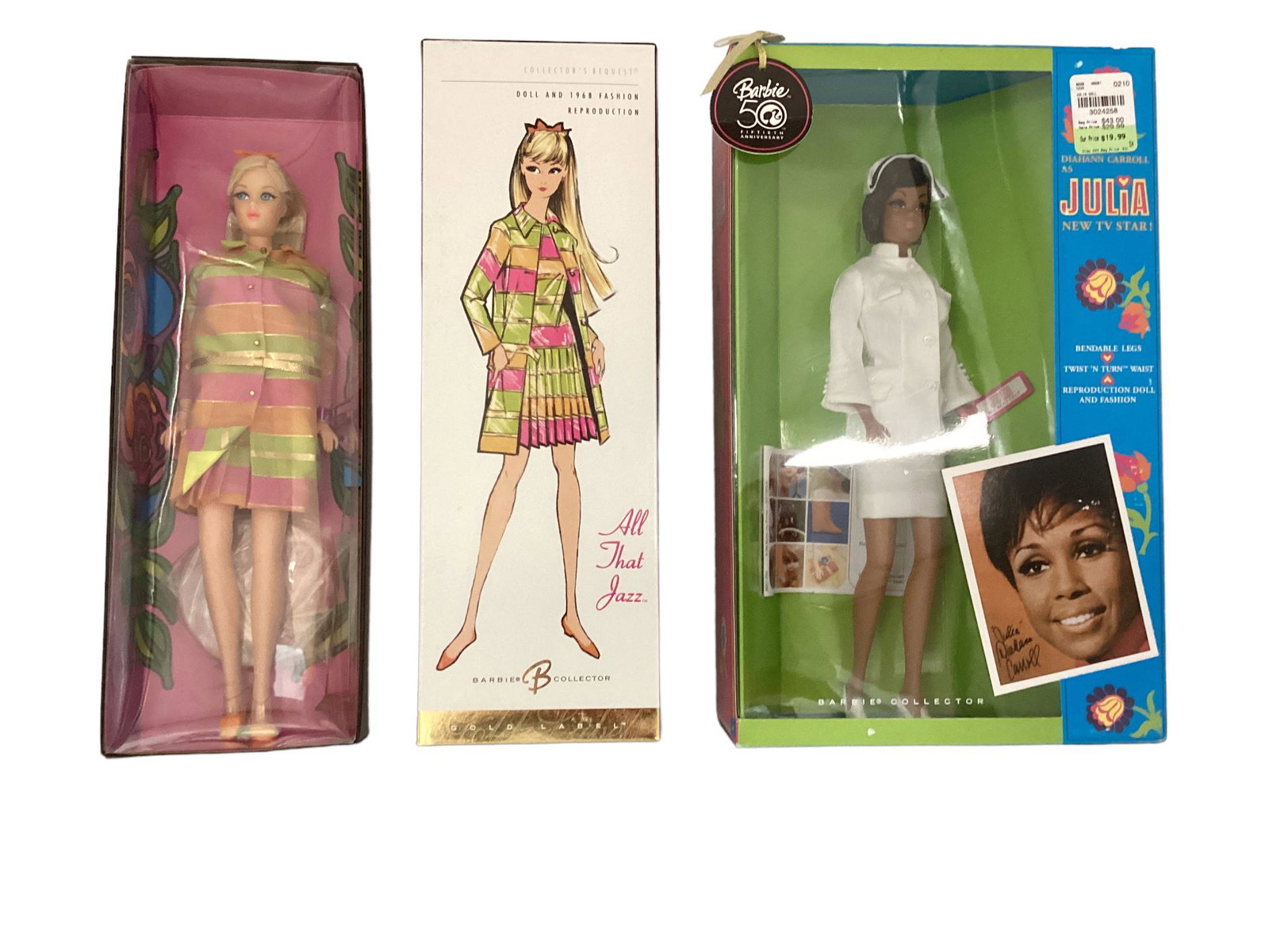 (2) DIAHANN CARROLL AS JULIA DOLL - 50TH ANNIVERSARY BARBIE - REPRODUCTION ON BOTH JULIA DOLL AND (1 of 1)