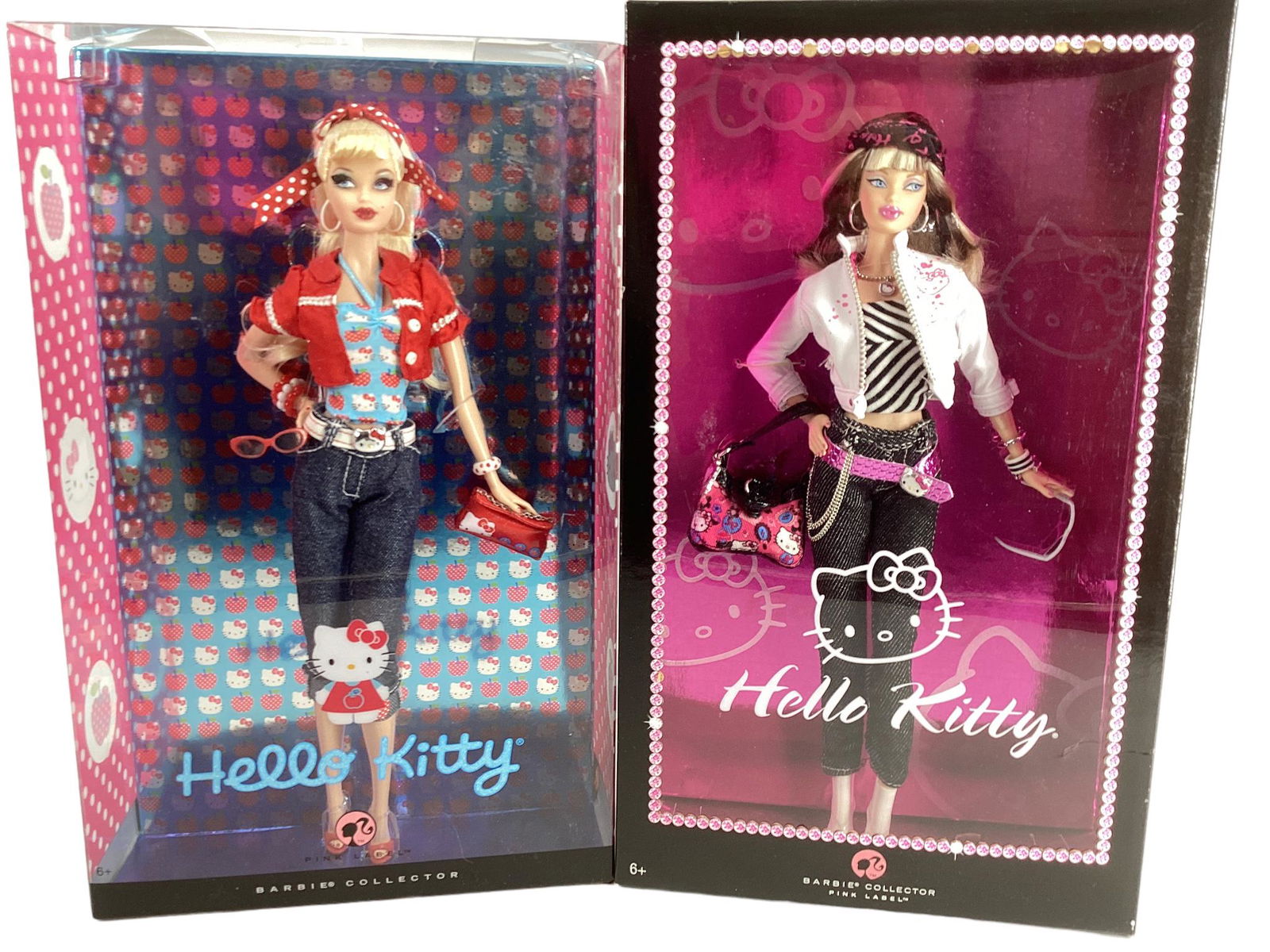 (2) HELLO KITTY BARBIE - (1) Barbie is wearing a colorful outfit with jeans, shirt and red jacket w/ (1 of 3)