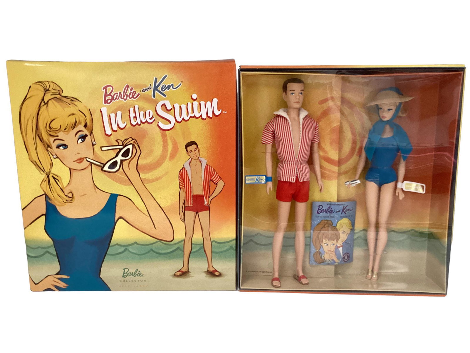 (1) Barbie and Ken in The Swim, a 2011 Barbie Convention gift, is a very nice reproduction of: (1) Barbie and Ken in The Swim, a 2011 Barbie Convention gift, is a very nice reproduction of Ken/Barbie set in their retro bodies w/ Ken wearing his repro original swim outfit & Barbie is wearing rep