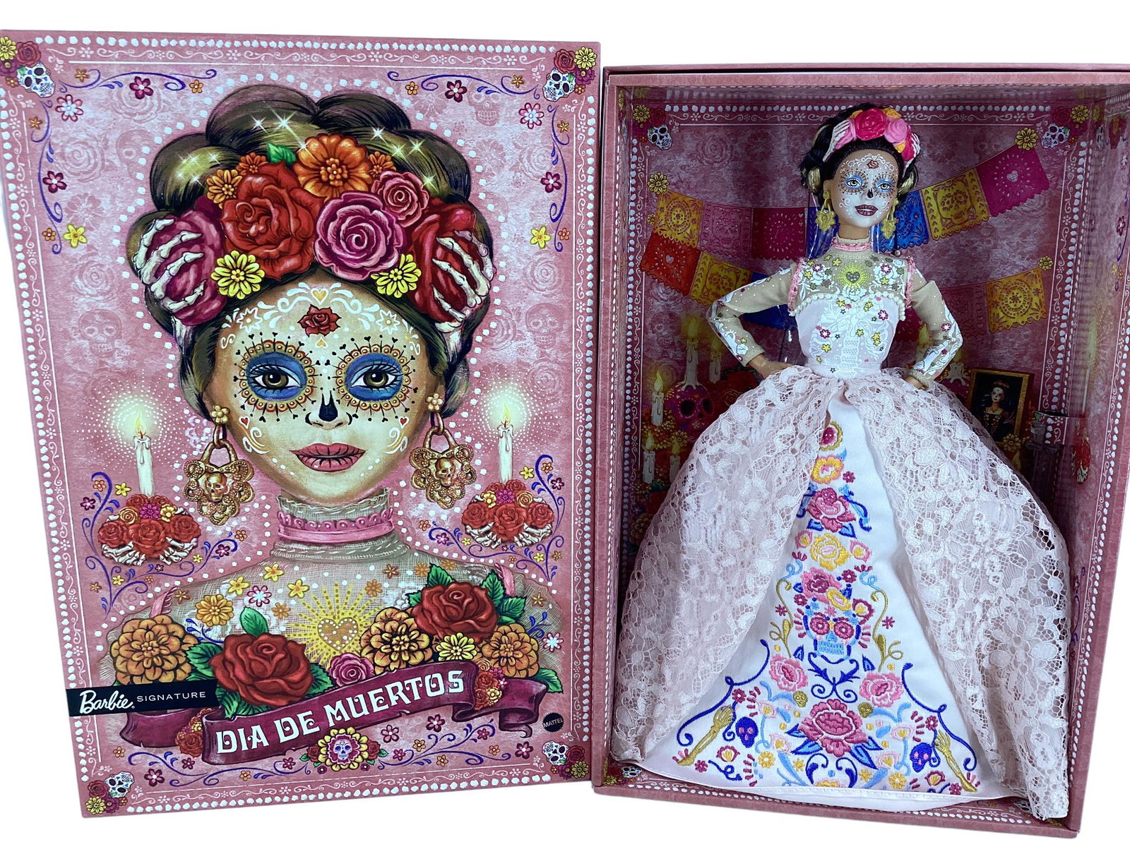 DIA DE MUERTOS BARBIE - This is a 2-day holiday early November to celebrate the departed. Barbie: DIA DE MUERTOS BARBIE - This is a 2-day holiday early November to celebrate the departed. Barbie face paint is done in a calavera design and her gown is a blush colored lace dress embellished with flo