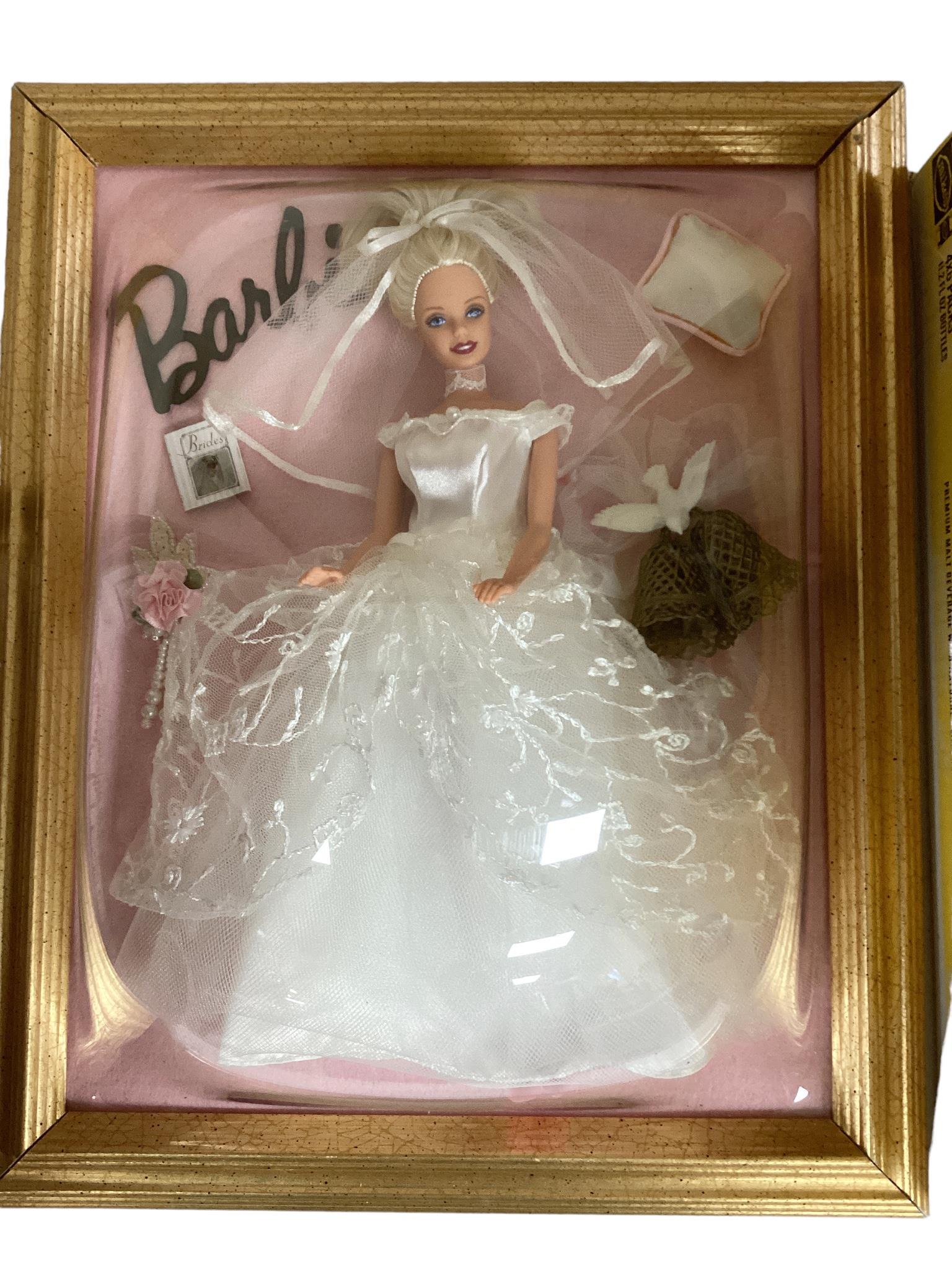 (1) A really neat homemade shadowbox with a wedding Barbie w/ veil, ring bearer pillow, wedding (1 of 2)