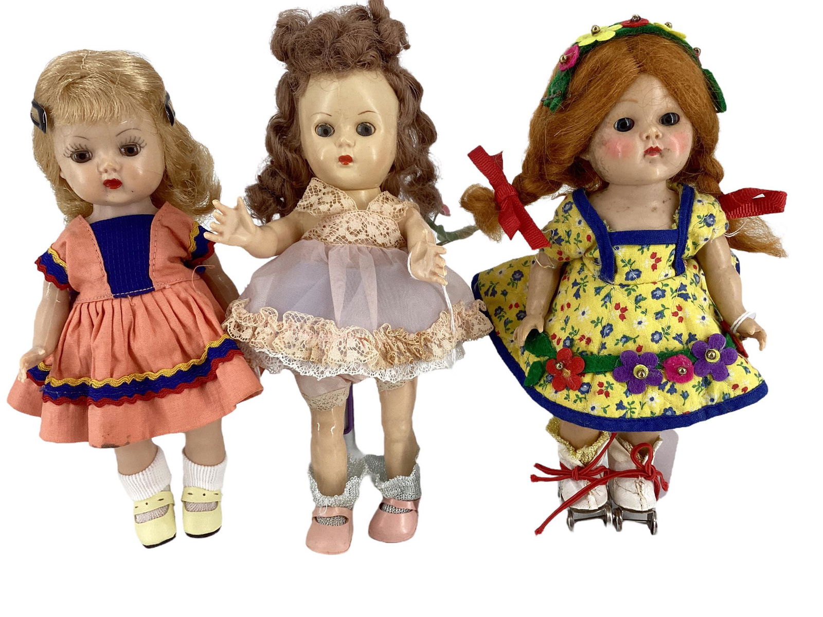 Lot of (3) 8" hard plastic (2) Vogue Ginny dolls & Hollywood doll including red hair in tagged (1 of 3)