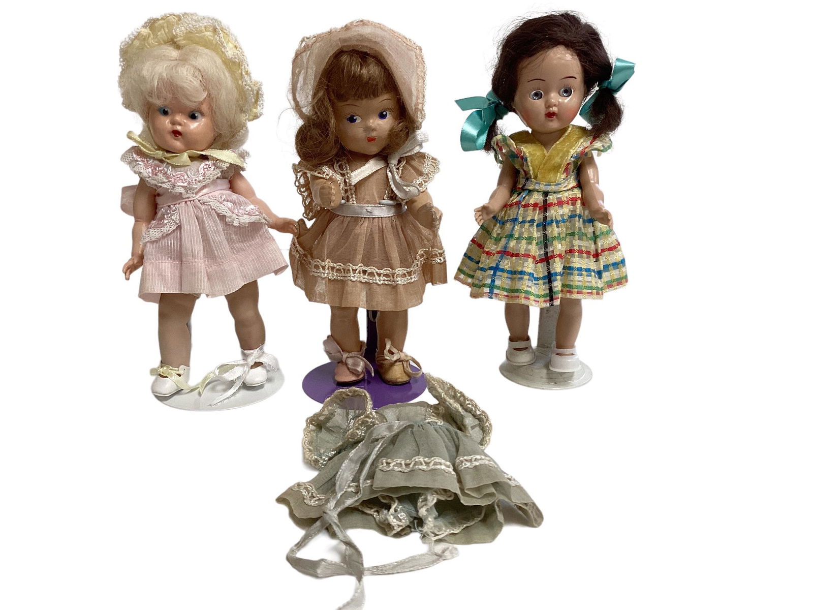 Lot of (3) 8" 2-Composition Toddles has painted eyes 1950's, dolls including brown hair tagged (1 of 3)