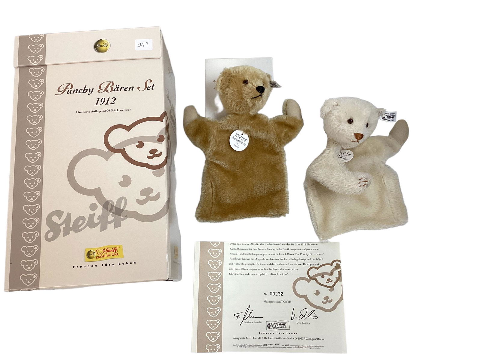 Pair of 9" Steiff "Punchy Bear Set" (1912) Limited Edition 232/5,000, tagged, NIB, COA. (1 of 3)