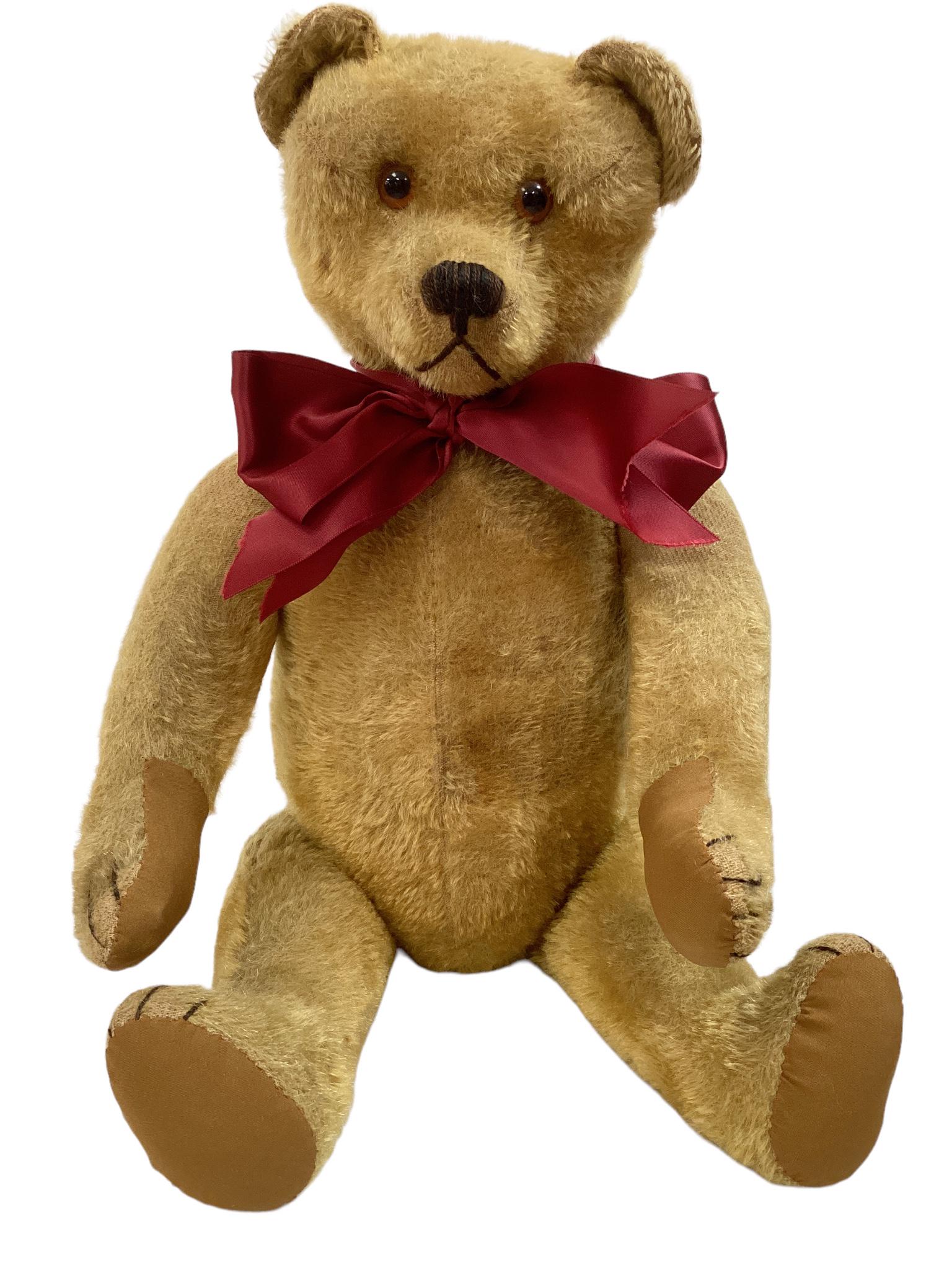 Vintage "No-No" teddy bear. 20" beige mohair bear with applied ears, glass eyes, stitched nose and (1 of 4)