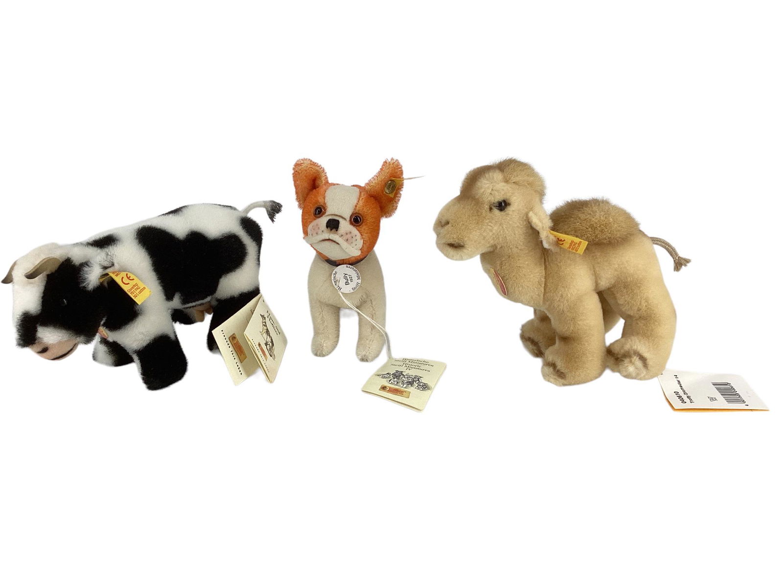 (3) Historic Steiff miniature animals including ,7" x 4" "Bessy" cow, 6" x 6" "Trotty" camel and 5" (1 of 2)