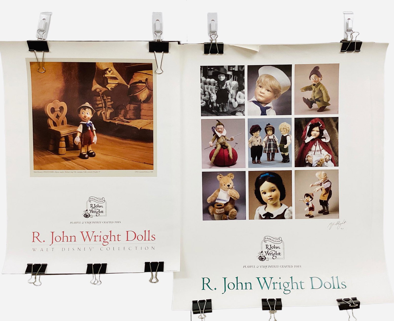 3 R. John Wright Posters, 2 @ 21x28" of various Disney characters and 1 @ 18x24" of Pinocchio. With: 3 R. John Wright Posters, 2 @ 21x28" of various Disney characters and 1 @ 18x24" of Pinocchio. With mailing/storage tube.