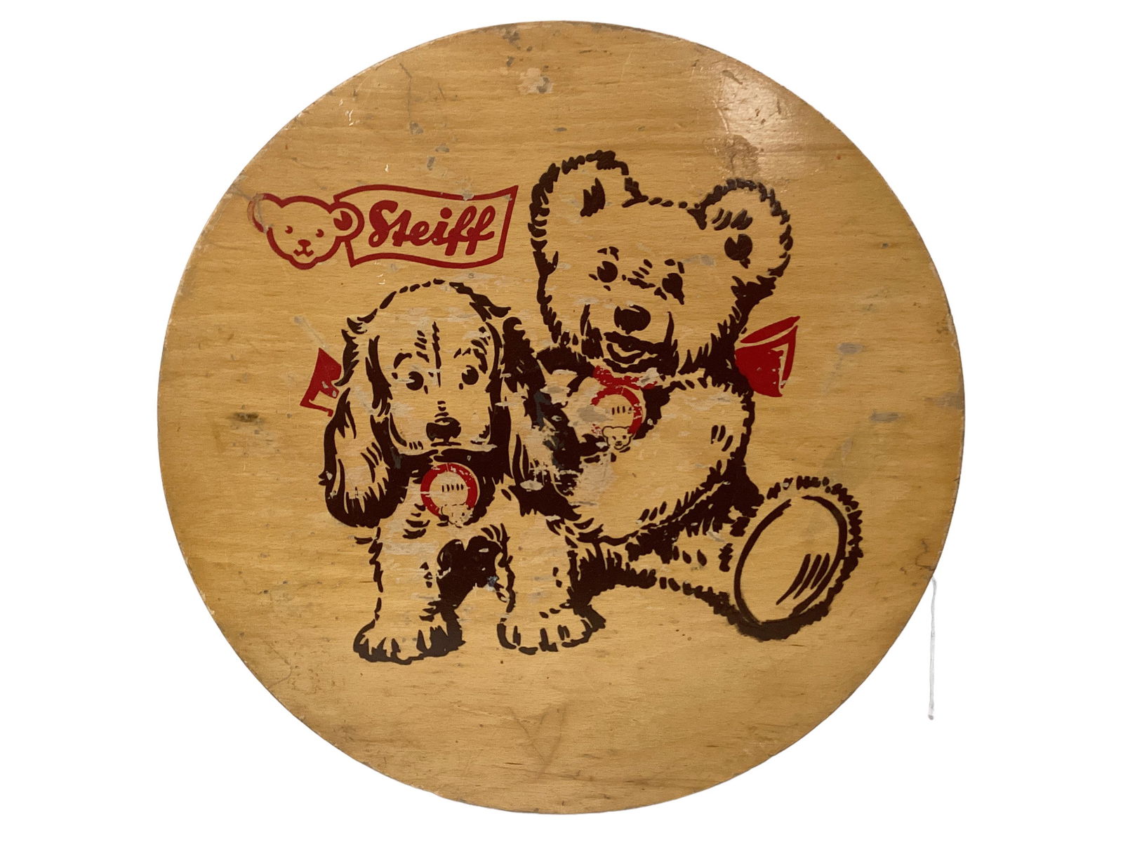 Vintage 17 1/2" x 9 1/2" round hard wood, naturally painted & lacquered Steiff toy box, 1960-1969.: Vintage 17 1/2" x 9 1/2" round hard wood, naturally painted & lacquered Steiff toy box, 1960-1969. Does show wear, markings on inside and out.