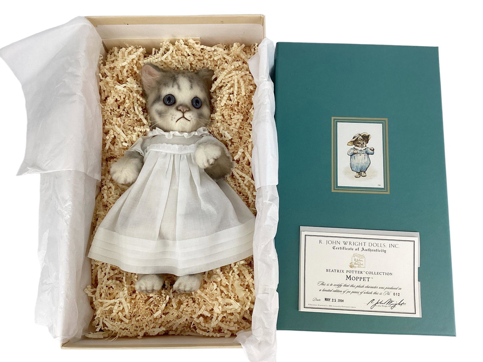 R. John Wright "Moppet" from the Beatrix Potter Collection. 10 1/2" mohair plush kitten with blue (1 of 1)