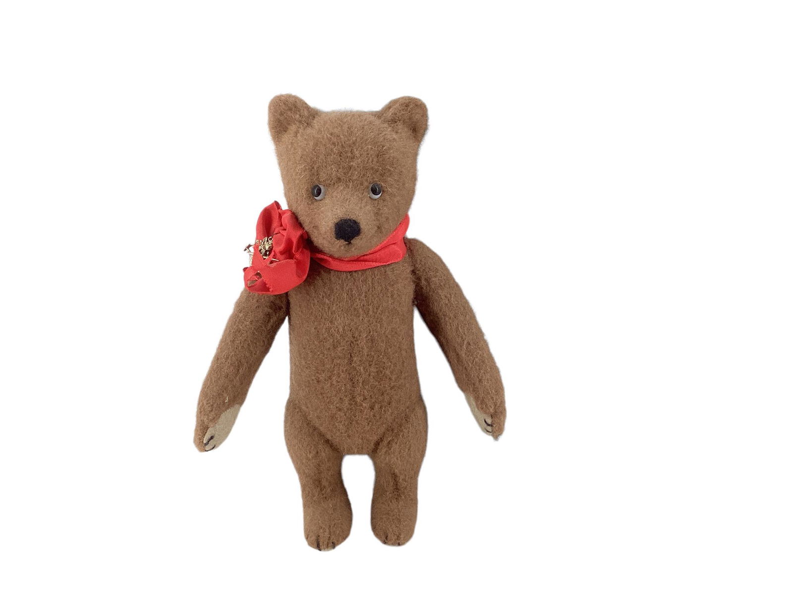 R. John Wright "Teddy Bear". 9" wool bear with glass eyes, stitched nose, jointed head, arms and: R. John Wright "Teddy Bear". 9" wool bear with glass eyes, stitched nose, jointed head, arms and legs. Made exclusively for the R. John Wright Collector Club, Limited Edition No. 680/2500. Teddy comes